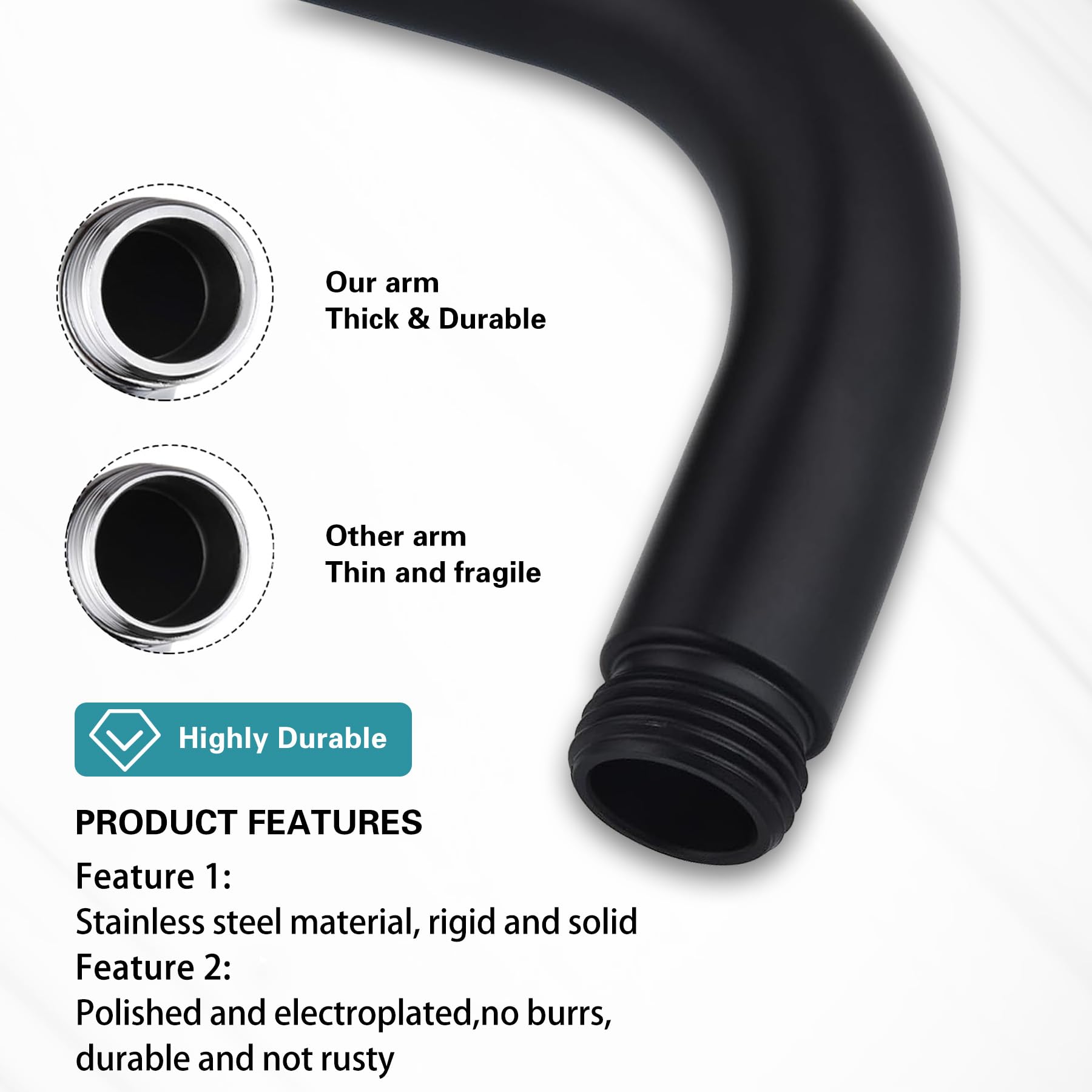 12 Inch Stainless Steel Shower Arm with Flange - 90 Degree Adjustable Rain Shower Extension Arm - Matte Black Wall Mounted Shower Head Bracket for Fixed Shower Systems (Perfect for Bathroom Renovation & Spa-Like Shower Experience)