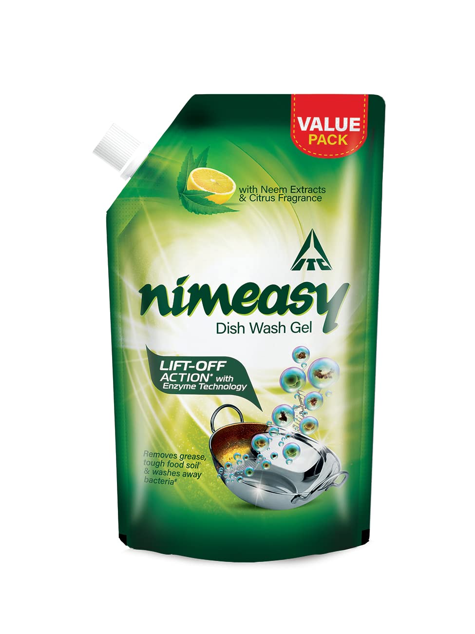Nimeasy Dishwashing Liquid Gel Refill Value Pack - 900ml Enzyme-Powered Kitchen & Utensil Cleaner with Neem Extracts & Citrus Fragrance | Tough Grease Removal for Pots, Pans & Dishes