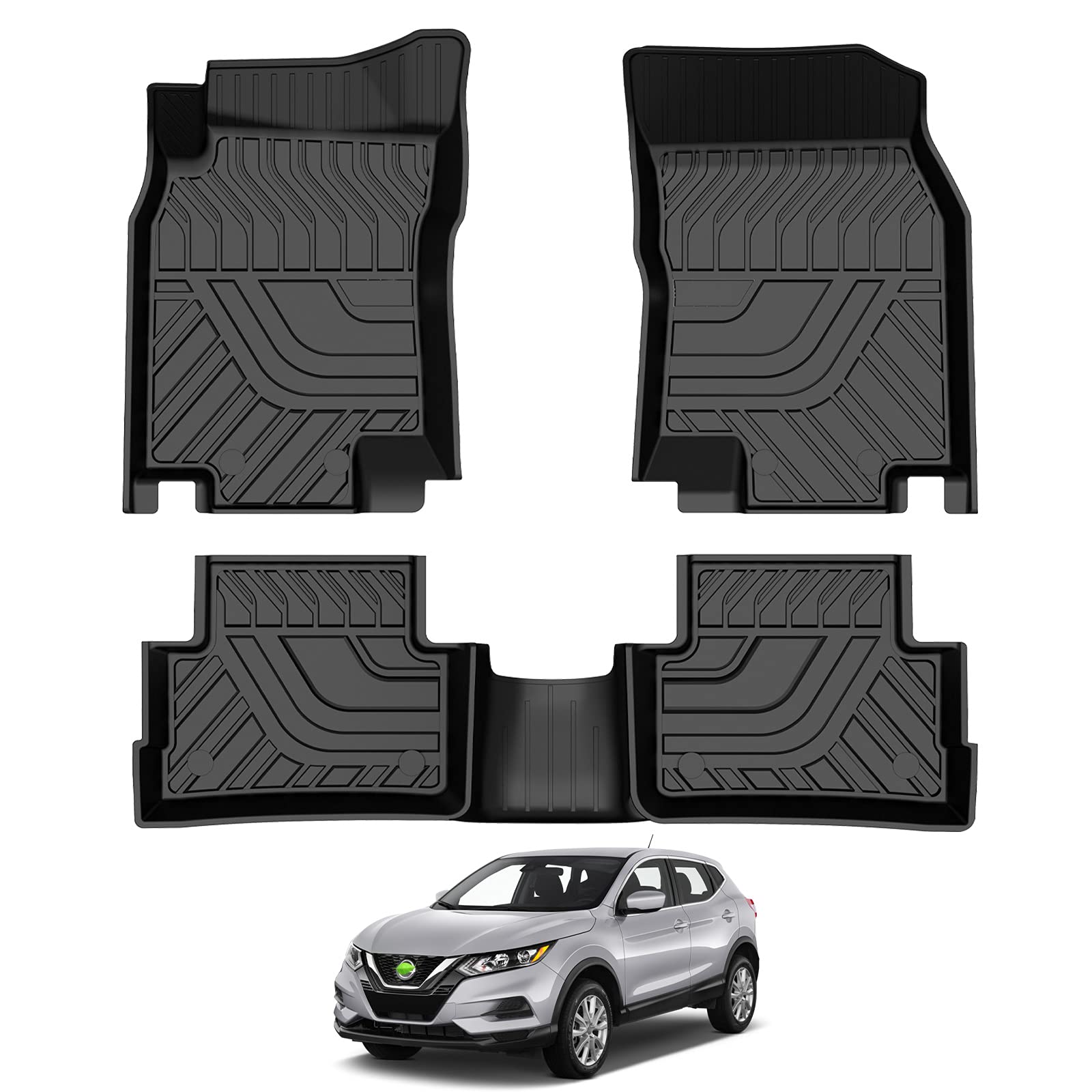 Custom Fit TPE All-Weather Floor Mats for 2017-2023 Nissan Rogue Sport (Excludes Nissan Rogue) - Non-Slip Black 2-Row Floor Liners Set | Perfect for Winter Snow, Mud & Wet Weather Protection