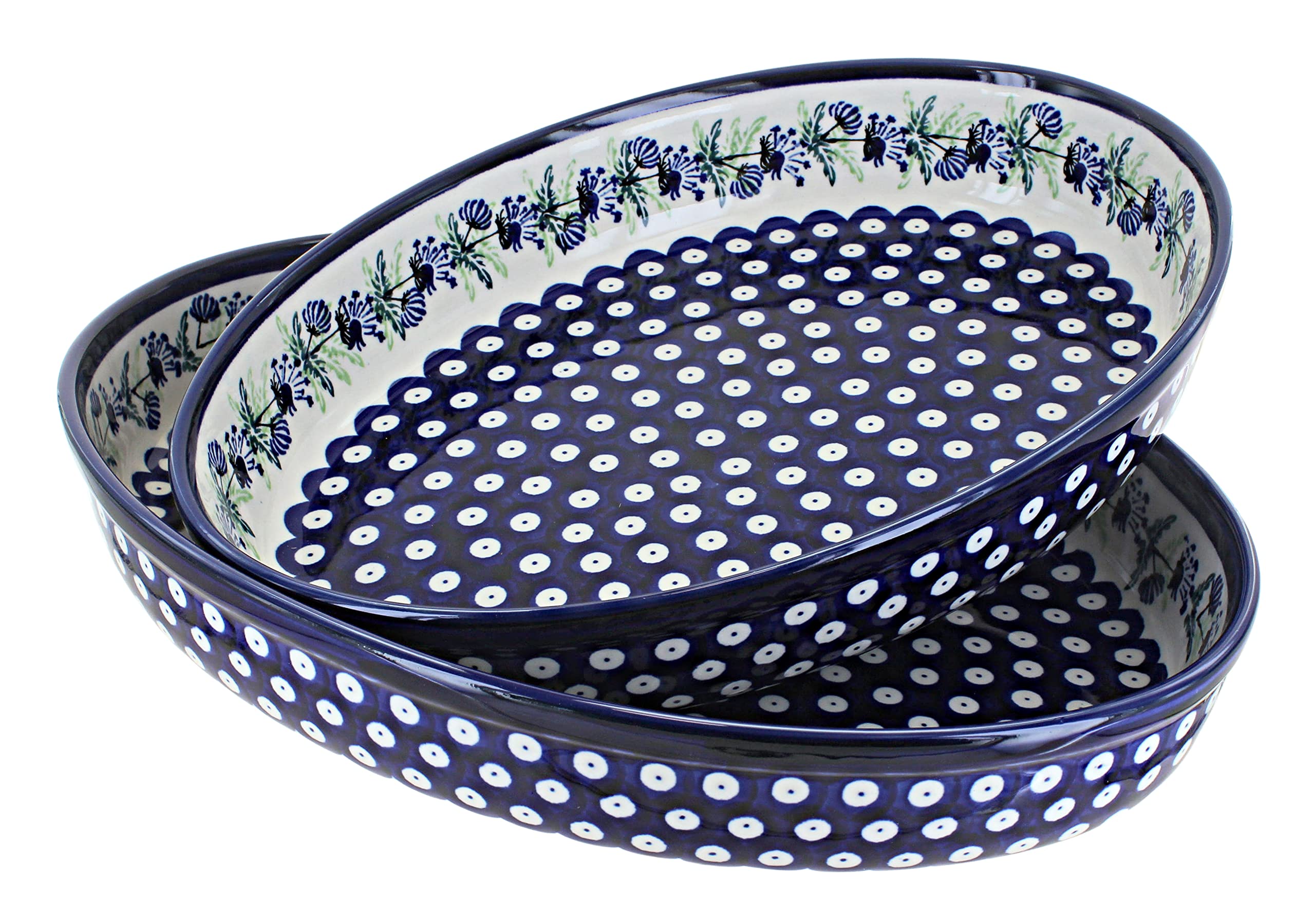Blue Rose Polish Pottery Sweet Annie Oval Baker Set - Handmade Ceramic Baking Dish for Casseroles, Pies & Desserts - Perfect for Thanksgiving, Christmas & Family Gatherings