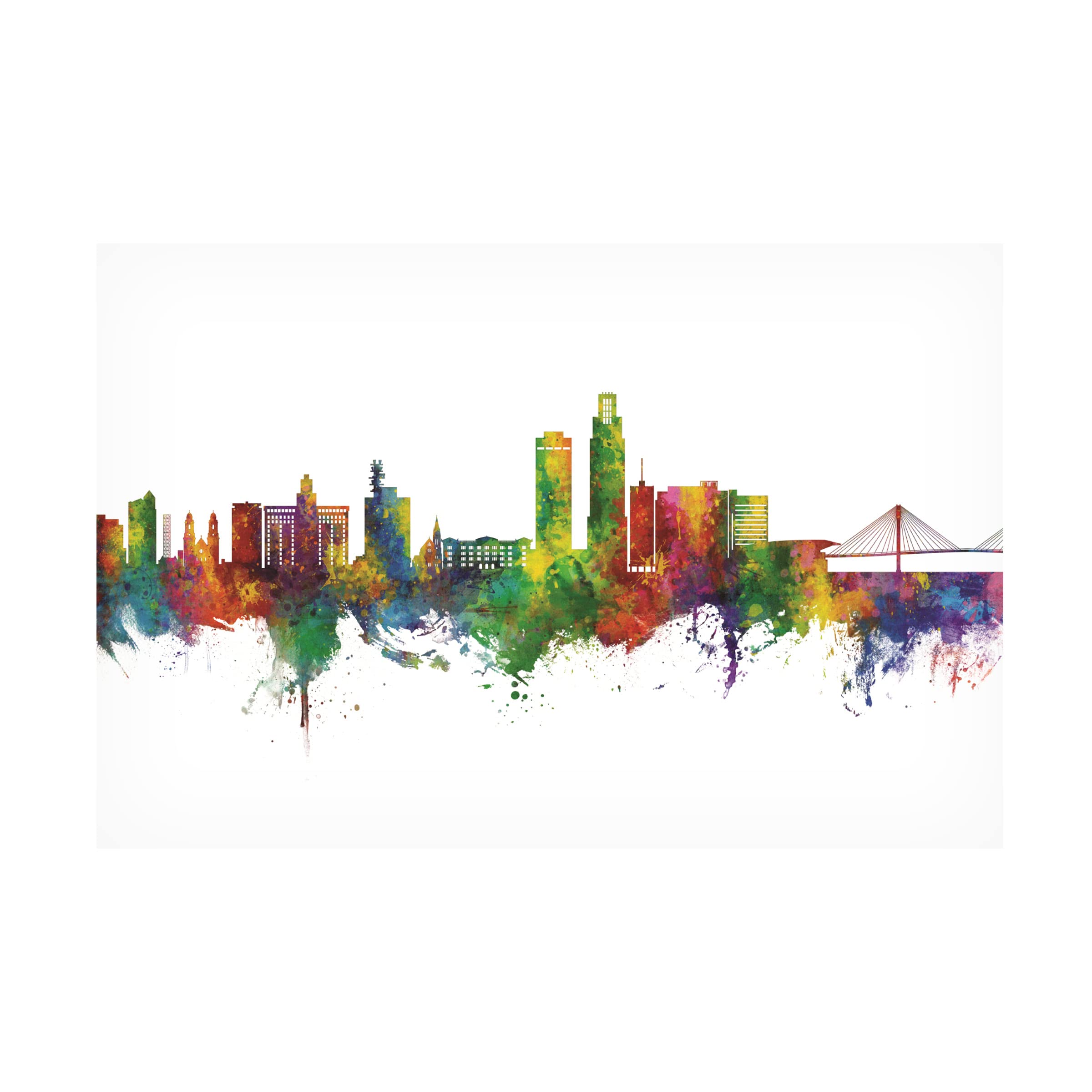 Michael Tompsett 'Omaha Nebraska Skyline' Canvas Wall Art Print - Modern Home & Office Decor for Living Room, Bedroom, or Gift