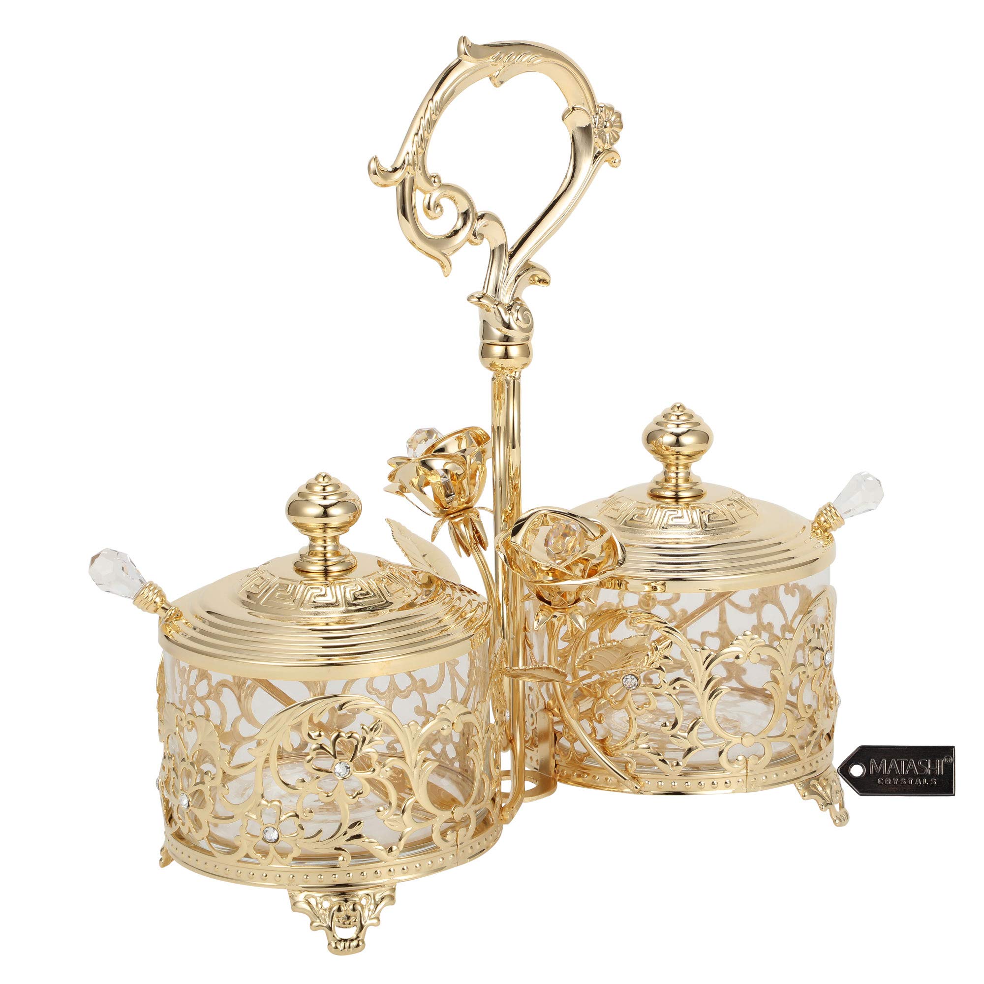 24K Gold Plated Crystal Studded Candy Dish - Elegant Salt Holder, Sugar Bowl & Honey Jar - Luxury Decorative Tableware for Dining & Kitchen - Perfect Christmas Gift for Mom, Wife & Anniversary Present - Ideal for Holiday Parties, Tea Time & Home Decor