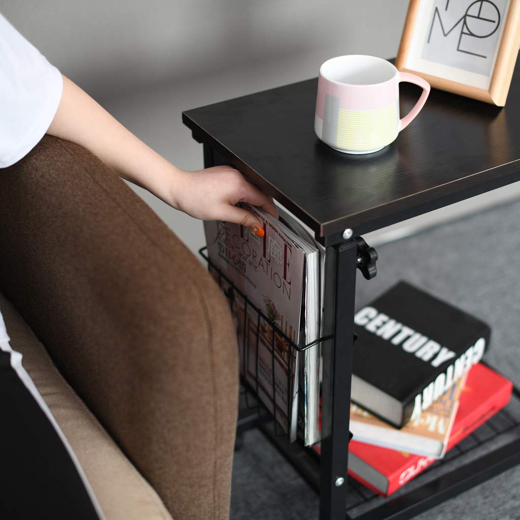 Height Adjustable Mobile Sofa Side Table with Wheels - Rolling Laptop Desk for Small Spaces, Overbed Table, Coffee Tray & Snack Stand - Black | Perfect for Living Room, Bedroom & Home Office Use
