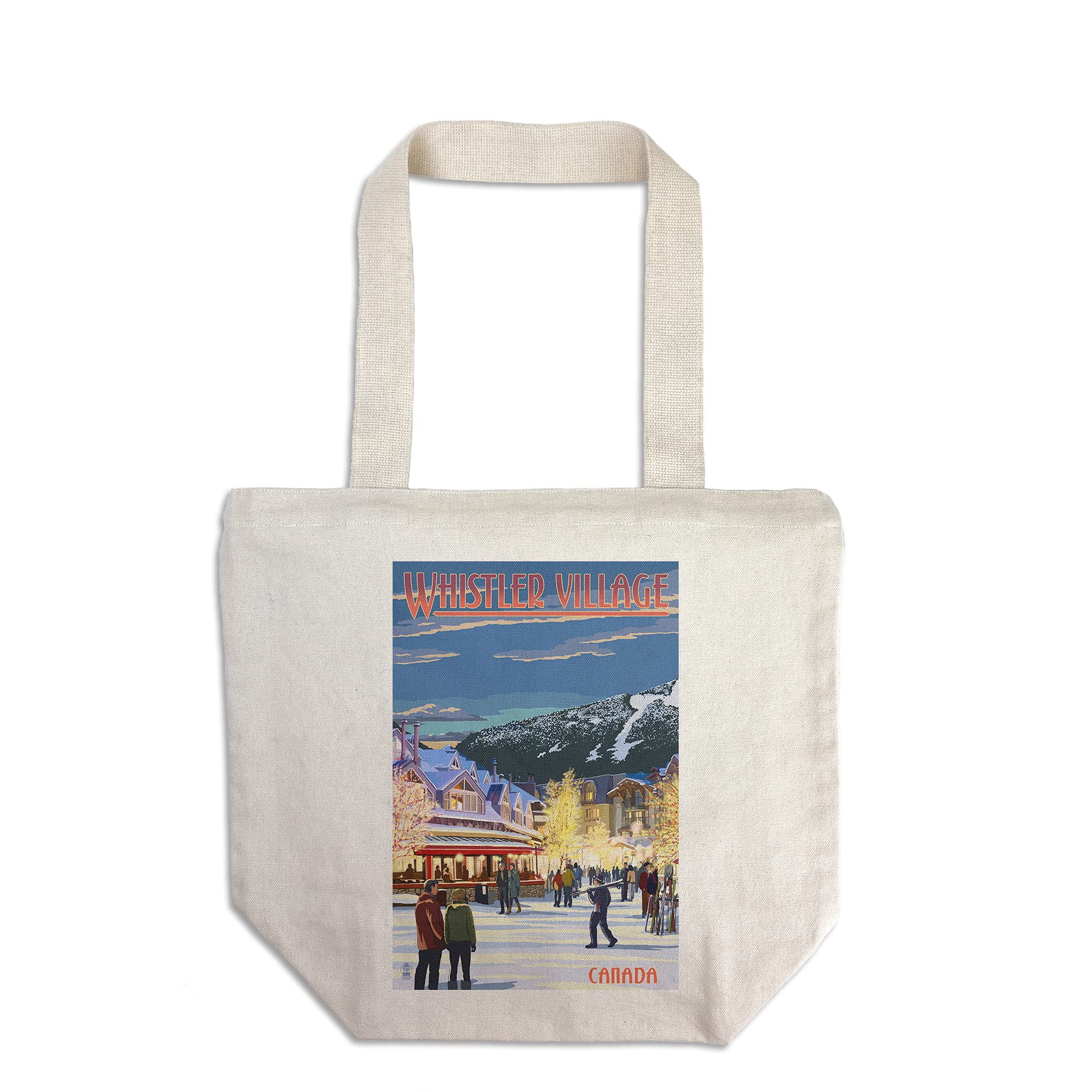 Whistler Canada Village Scene Tote Bag - 100% Cotton Canvas Reusable Shopping Bag for Groceries, Beach & Travel