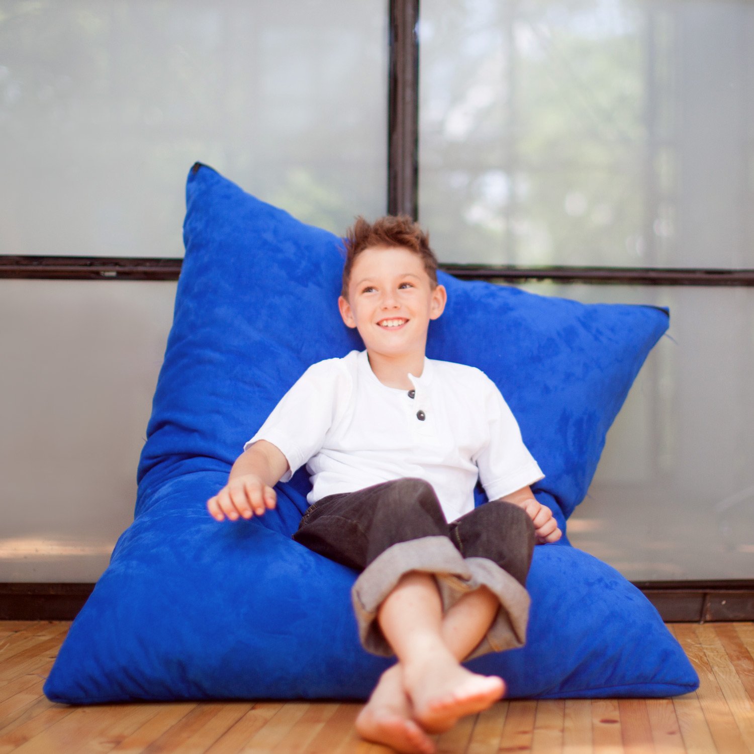 Jaxx 3.5 ft Pillow Saxx Kids Bean Bag Chair - Soft Blueberry Color for Kids' Room, Playroom & Dorm - Cozy Seating for Reading, Gaming & Relaxing