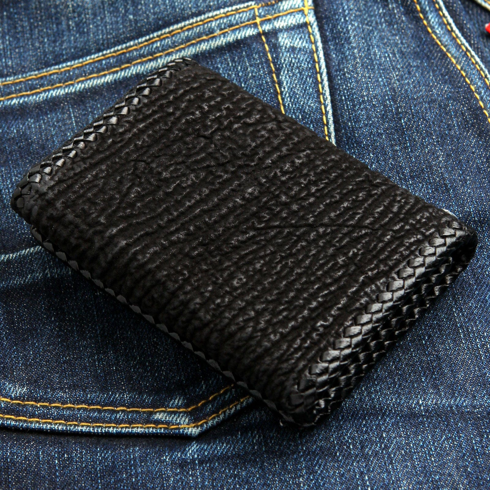 Authentic Red Stingray Leather Biker Wallet for Men - Stylish RFID Blocking Cross Design Motorcycle Wallet for Everyday Use & Travel