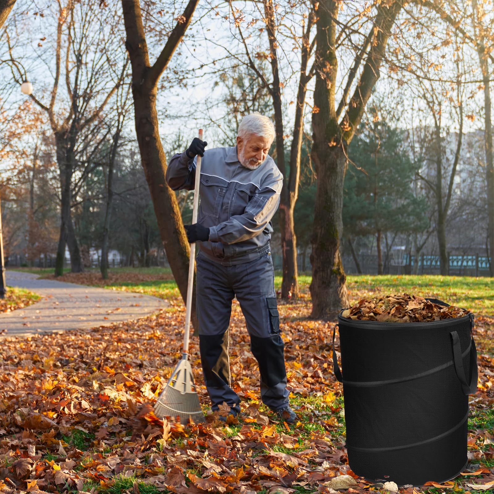 24 Gallon Collapsible Trash Can with Lid & Gloves - Large Capacity Reusable Outdoor Garbage Bag for Camping, Yard, Lawn & Garden - Perfect for Picnics, BBQs, Leaf Cleanup & RV Trips (Black)