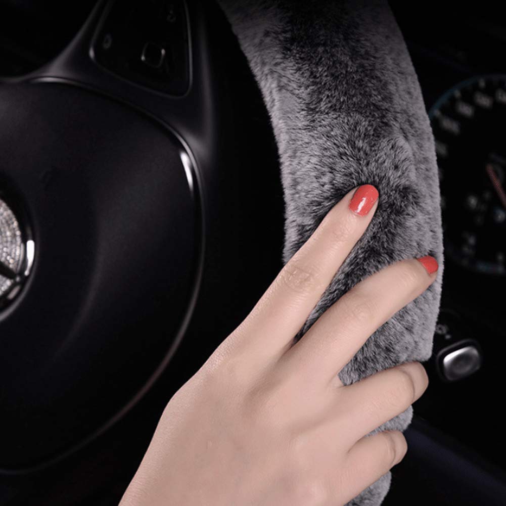 Luxury Rhinestone Car Steering Wheel Cover - Soft Wool Blend, Universal 15 Inch, Non-Slip Grip - Elegant Gray Design for Women & Girls | Perfect for Daily Commute & Road Trips