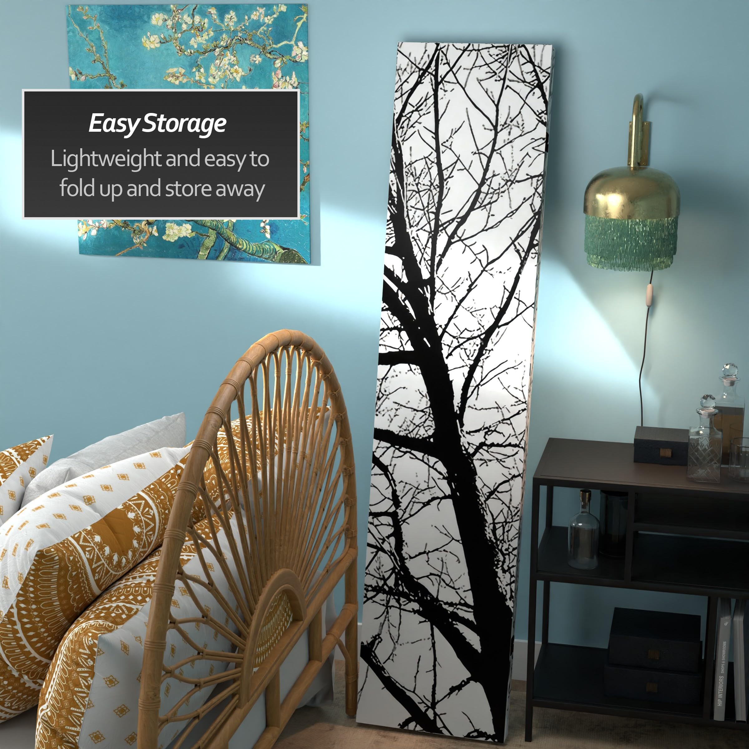 6 ft. Tall Double Sided Wooden Room Divider with Black & White Tree Design - Woodland Symphony Red Lantern Screen for Home Decor, Office Partition & Event Backdrop