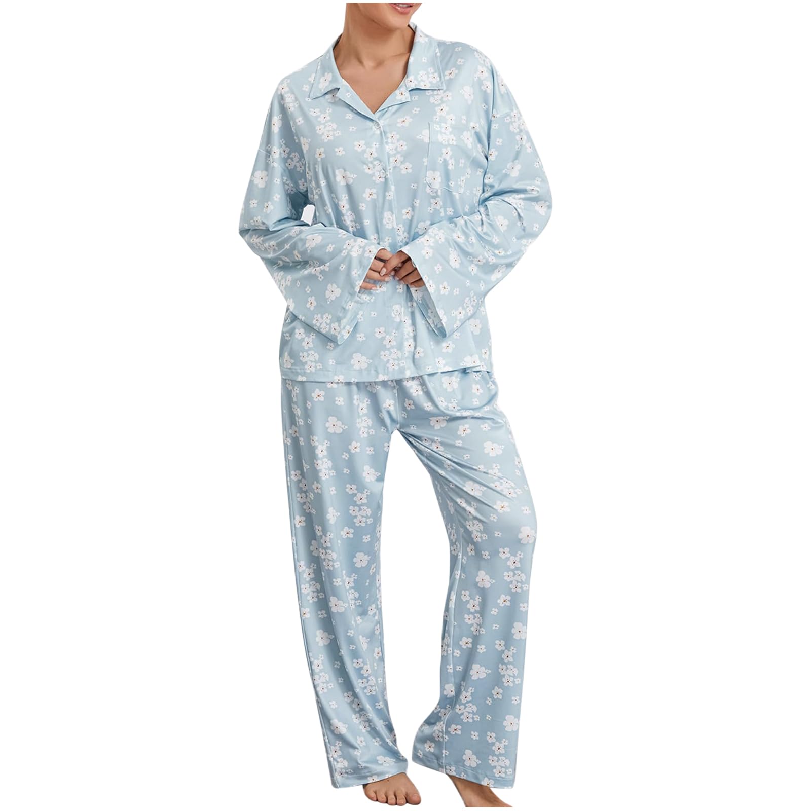QIGUANDZ Women's Funny Fruits Pajama Set - Loose Fit Button Down Long Sleeve Shirt & Pants - Cute Sleepwear for Home, Lounge & Relaxation - Perfect Gift for Christmas, Birthday & Cozy Nights