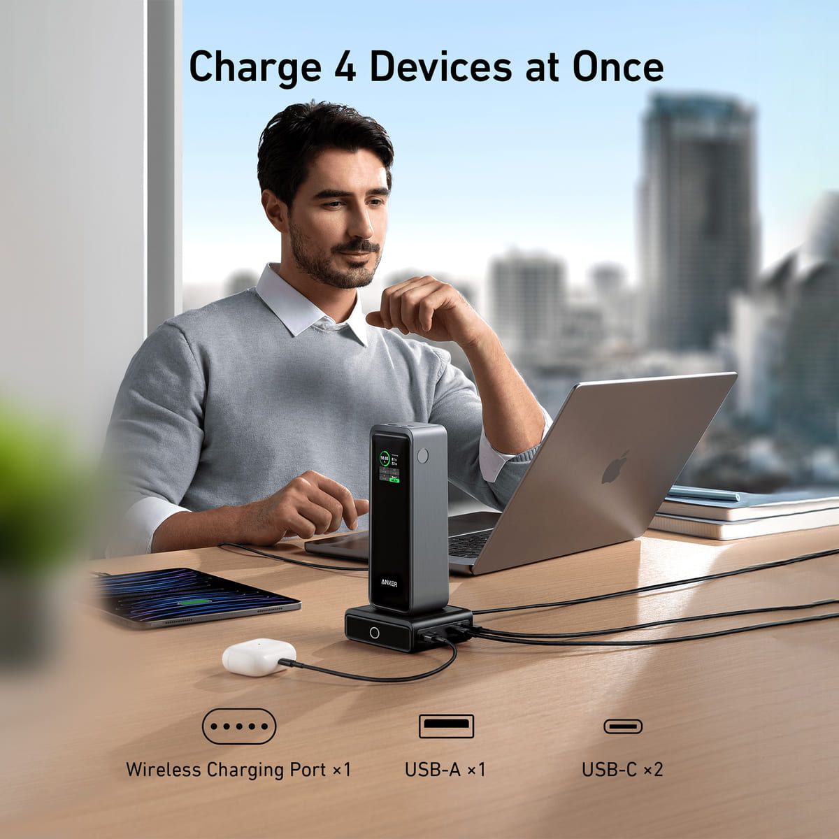 Anker 100W Fast Charging Station - Compatible with Anker Prime Power Bank (Base Only) | High-Speed Charging for Phones, Tablets & Laptops | Perfect for Home, Office & Travel