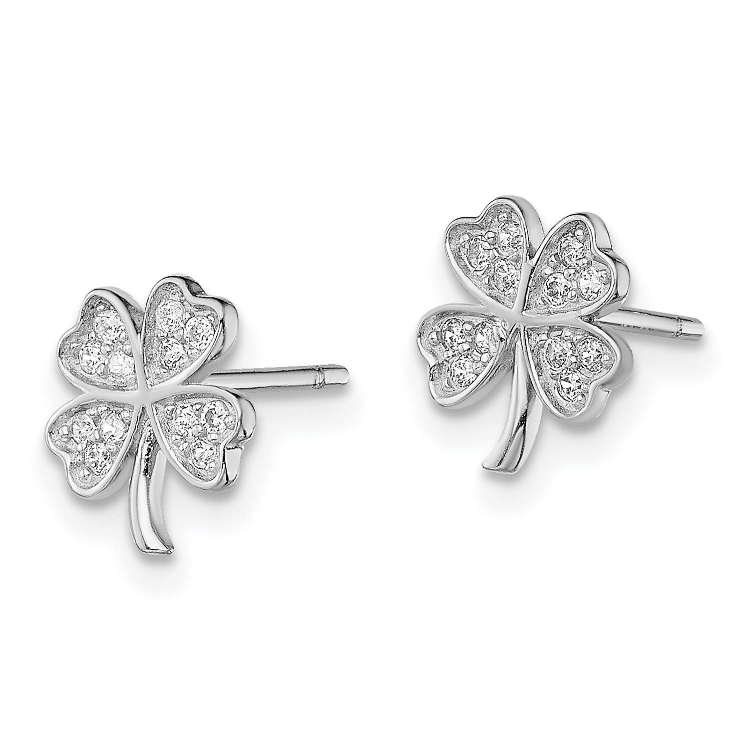 925 Sterling Silver CZ 4-Leaf Clover Stud Earrings 9.4x8.6mm - Lucky Charm Jewelry for St. Patrick's Day & Everyday Wear