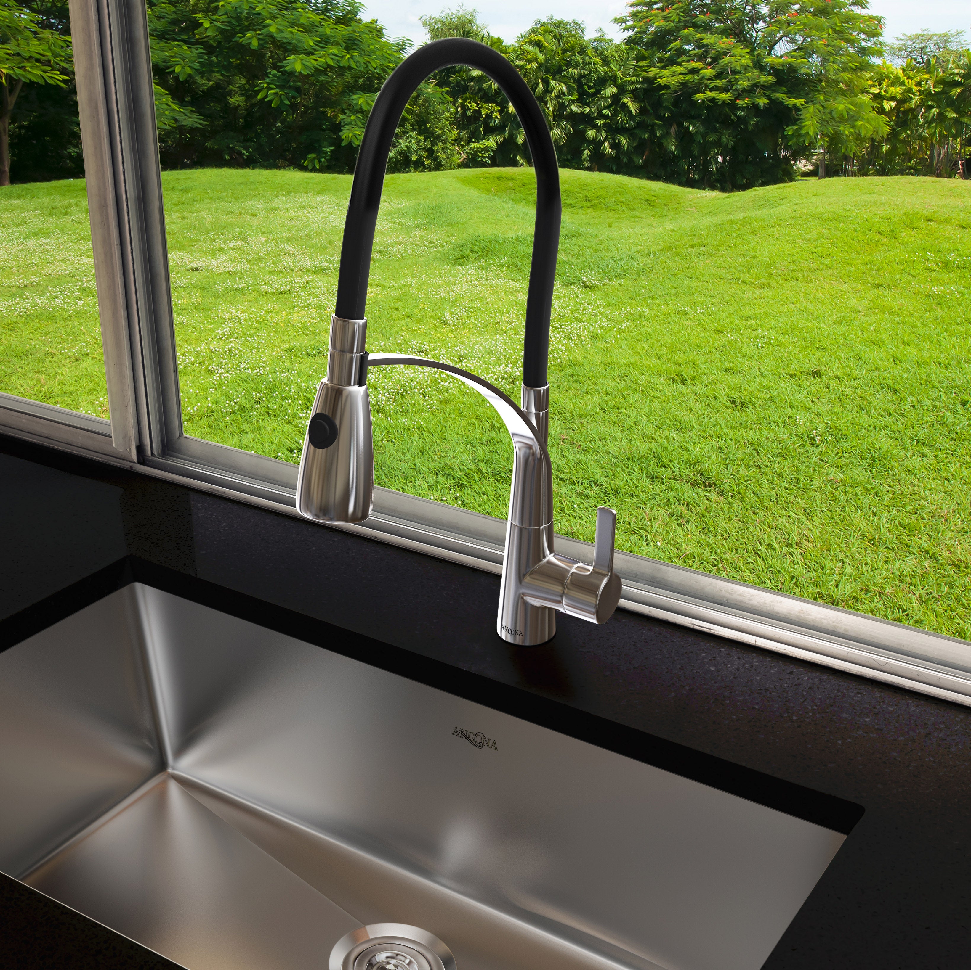 Palermo Pull Down Bar Faucet - Modern Stainless Steel Kitchen Sink Faucet with High Arc Spout & Smooth Handle Control for Restaurants, Bars & Home Kitchens