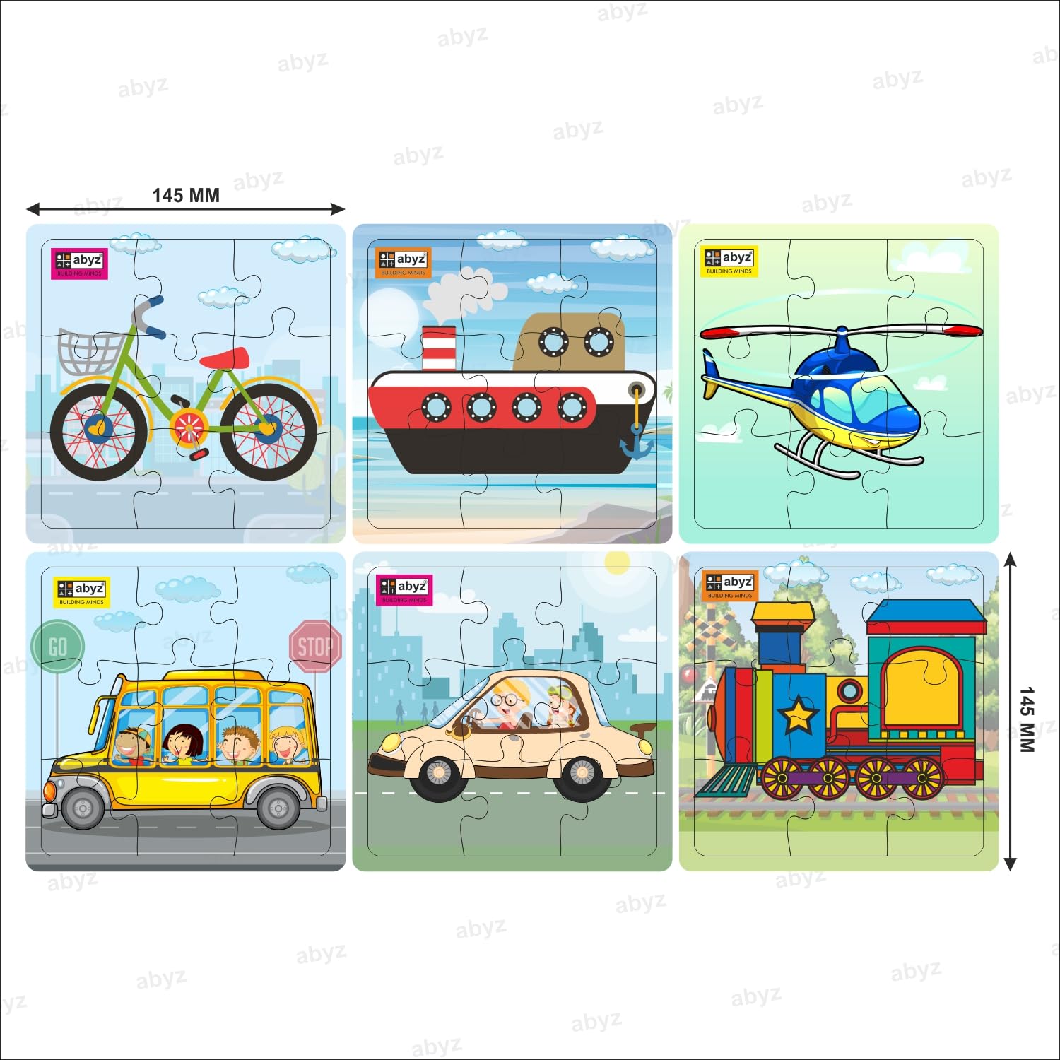 ABYZ 9-Piece Wooden Transportation Jigsaw Puzzle for Kids - Eco-Friendly Paperless Learning Toy (Set of 6) | Perfect for Preschool Education, Travel Entertainment & Montessori Activities