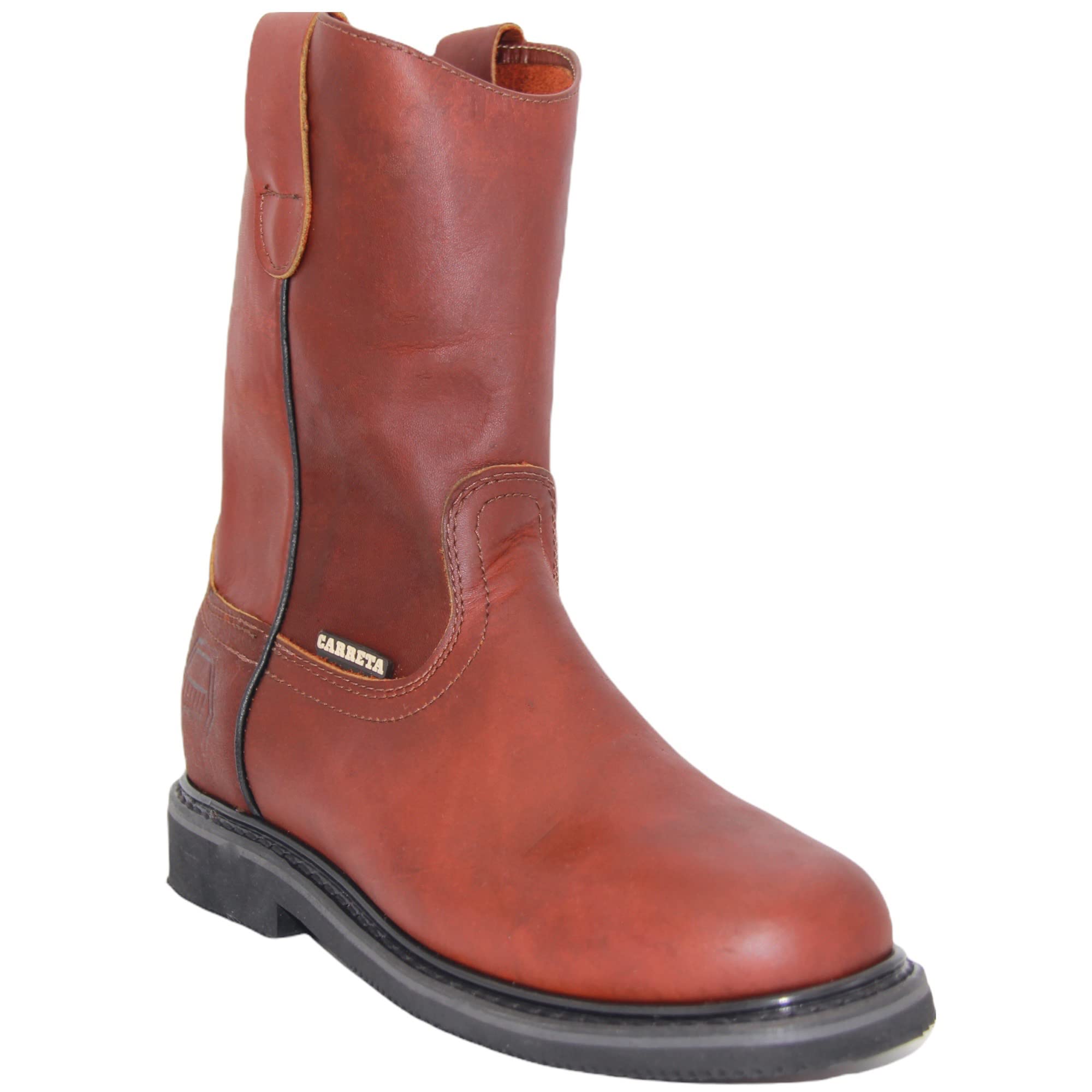 Men's Pull On Leather Soft Toe Work Boots - Comfortable Slip Resistant Safety Shoes for Construction, Warehouse & Outdoor Work
