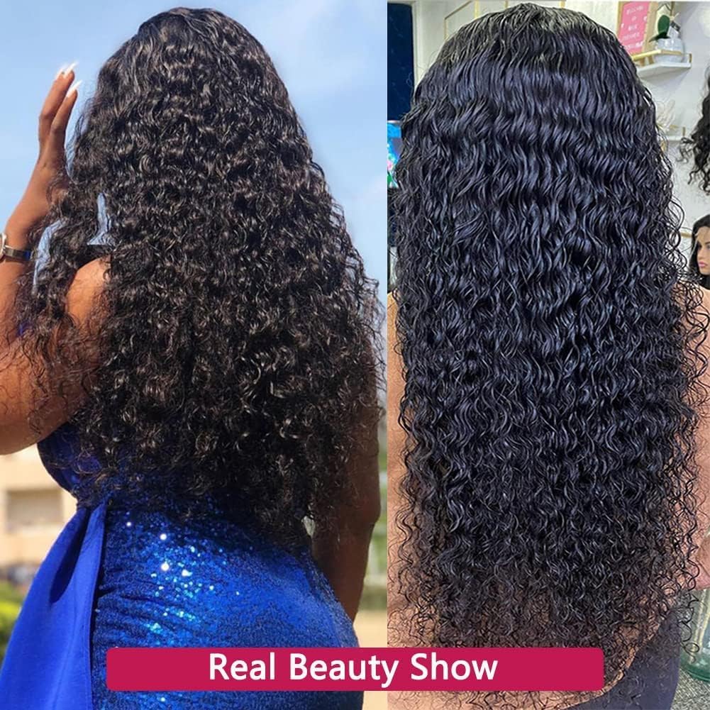 13x4 HD Lace Front Wigs Human Hair - Glueless Pre Plucked 180% Density Wet & Wavy Water Curly with Baby Hair - 28 Inch Natural Black Women Wigs for Daily Wear, Parties & Special Occasions
