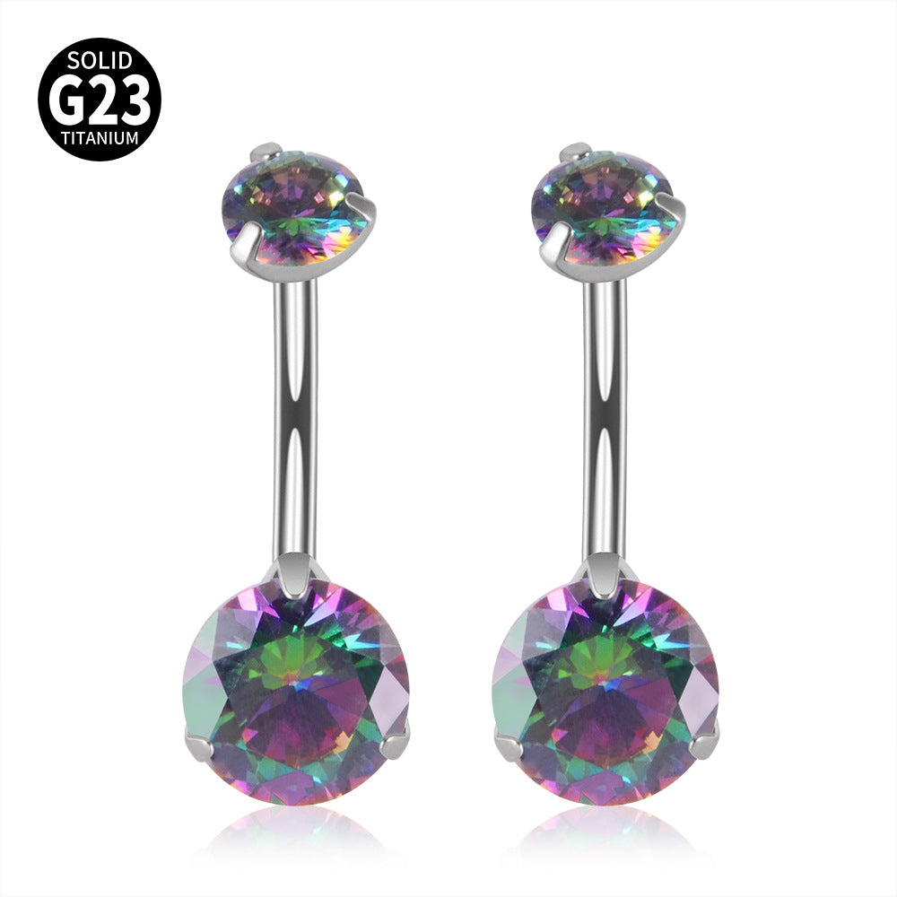 14G Titanium CZ Bar Belly Ring - Surgical Steel Navel Piercing Jewelry | DL047 | Perfect for Belly Button Rings, Body Piercings & Fashion Accessories