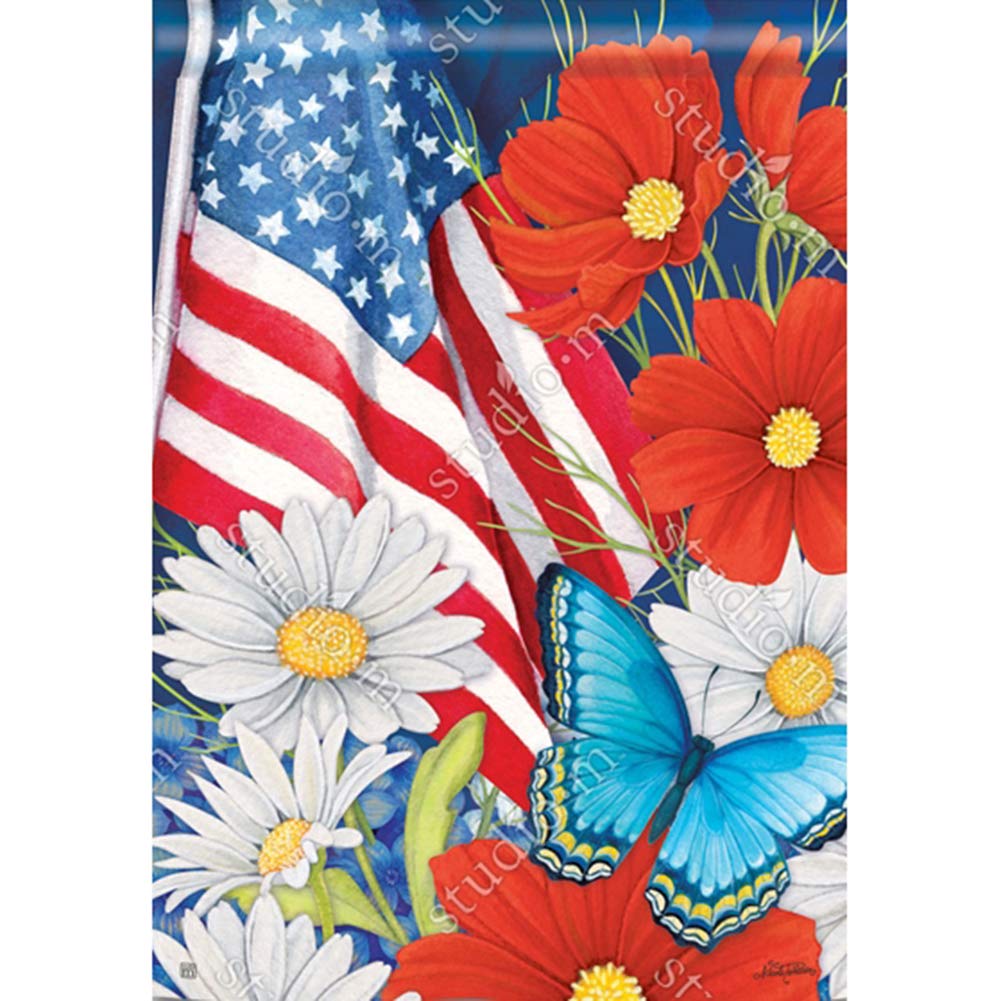 Patriotic House Flag - Red, White & Blue American Outdoor Decoration for Front Yard, Porch & Garden