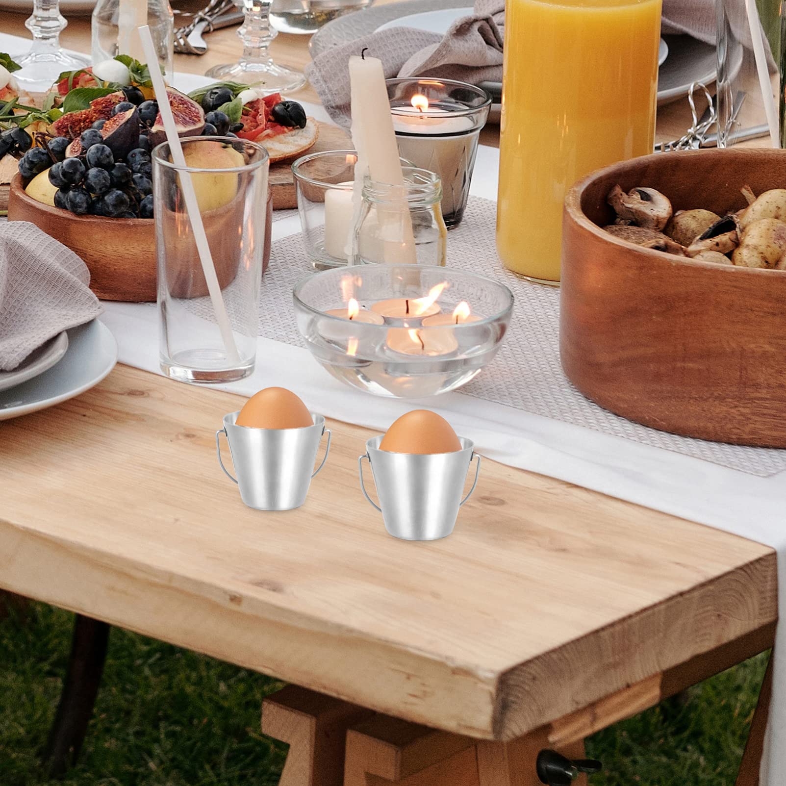 2-Piece Stainless Steel Teppanyaki Egg Tray & Mini Egg Holder - Compact Egg Storage Rack for Kitchen, Breakfast Buffet, and Japanese Cooking Accessories