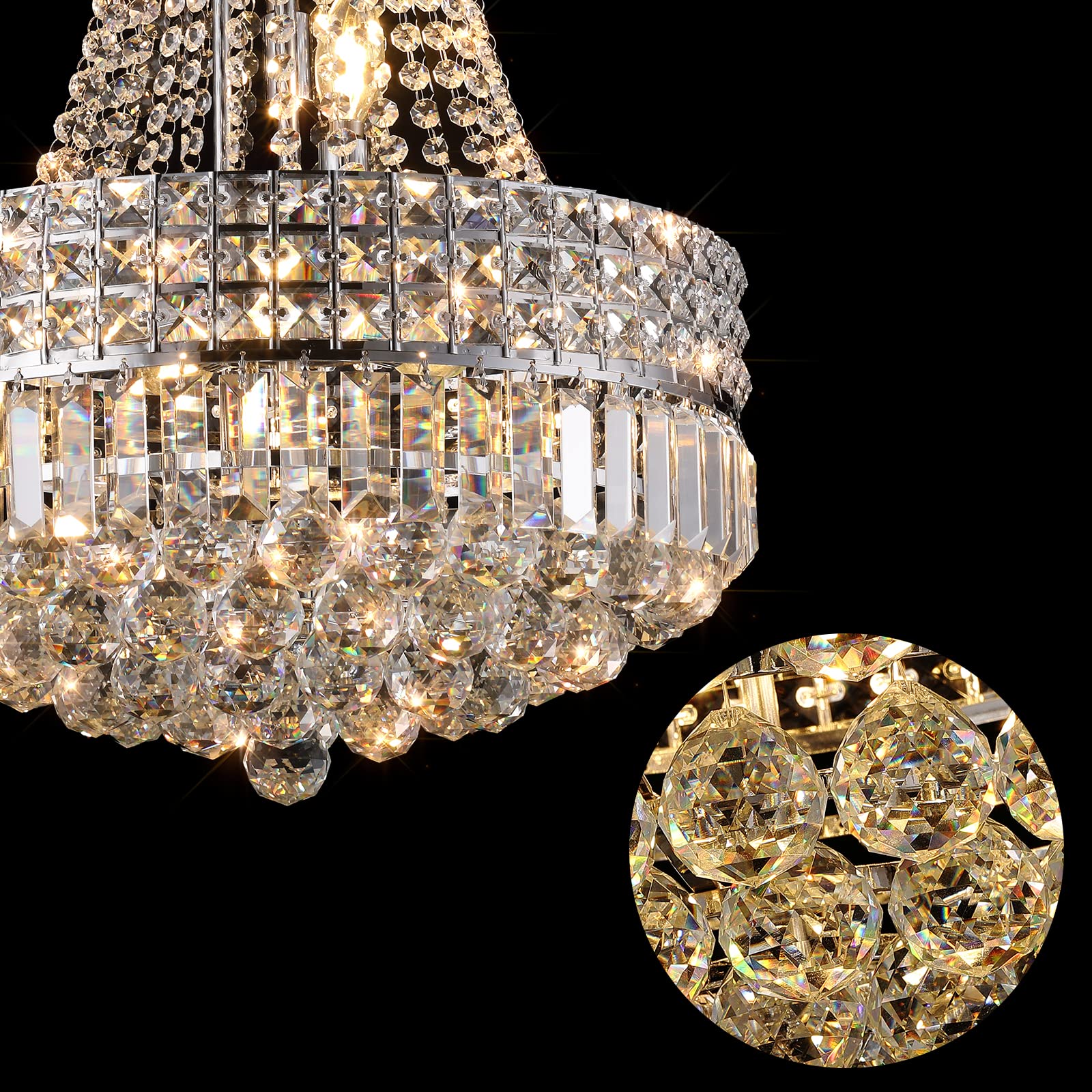 Modern LED Chandelier - 10-Light Acrylic Crystal Ceiling Light Fixture with Adjustable Hanging Chain, Easy Installation for Dining Room, Living Room, Bedroom (Chrome Finish, 18-inch Diameter) - Perfect for Home Decor, Wedding Venues and Restaurant Lighting