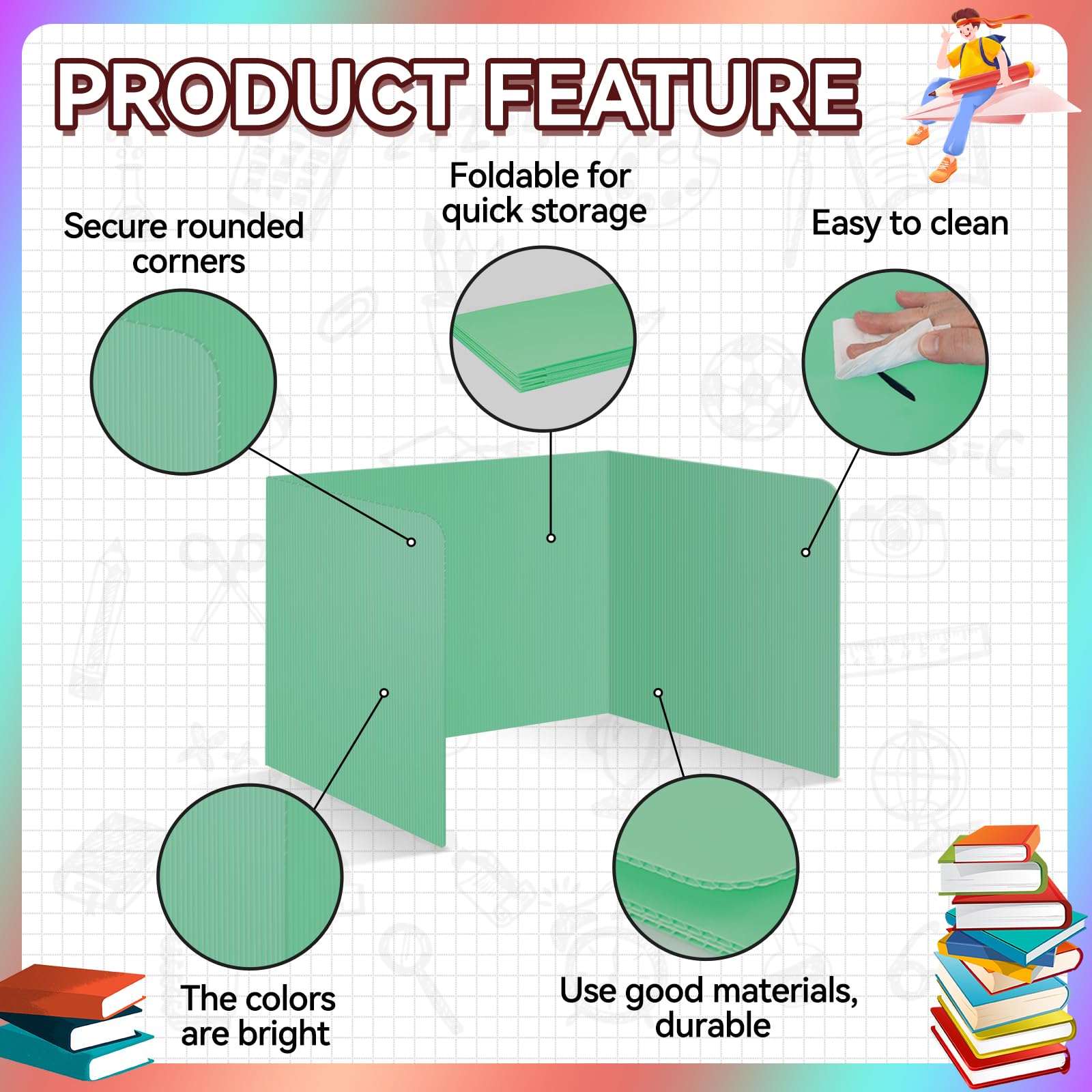 4 Pcs Plastic Desk Dividers for Students - Green Privacy Folders & Test Dividers, Classroom Partition Panels for School, Teachers & Study - Perfect for Quiet Study, Testing & Organized Workspaces