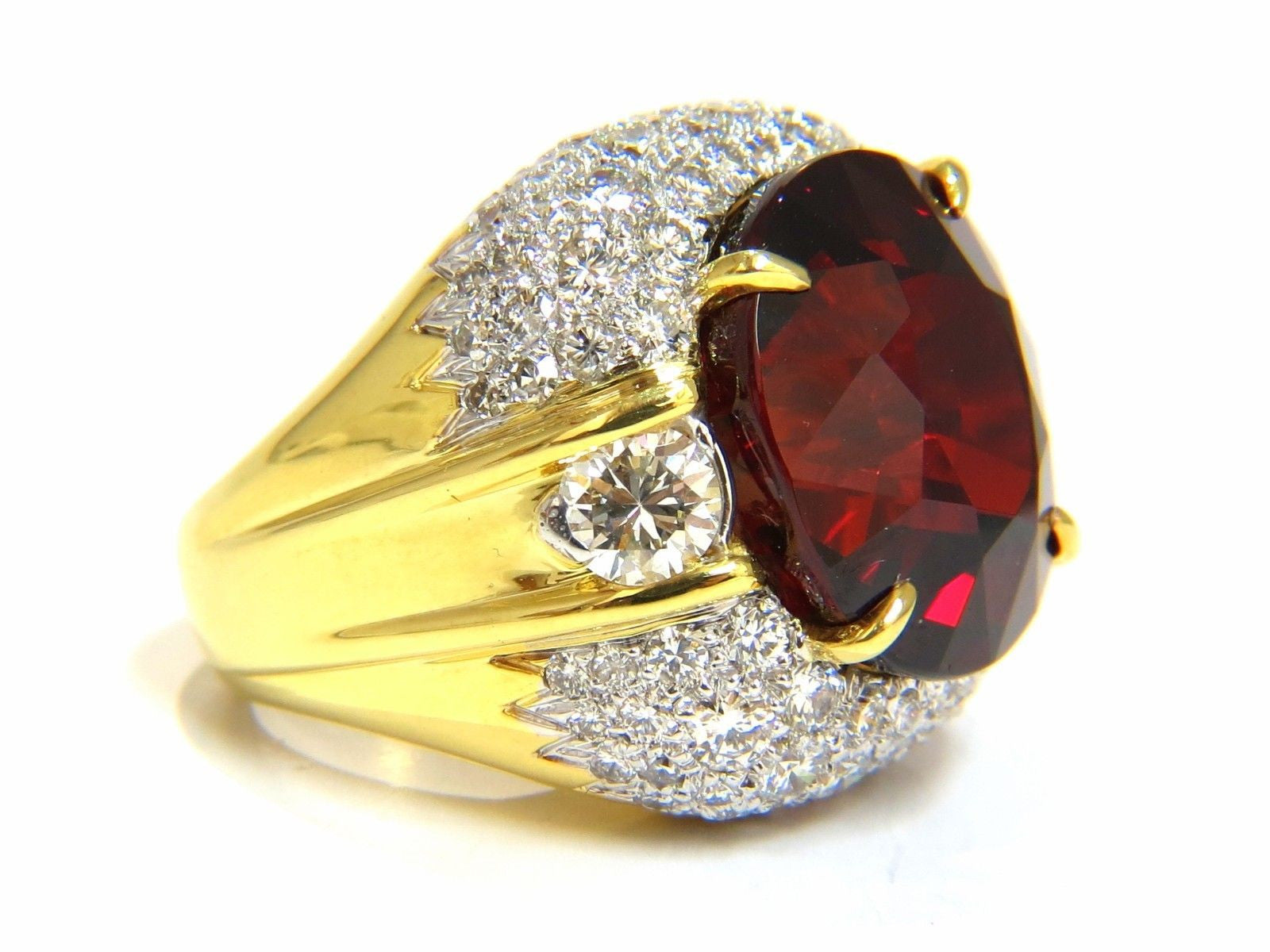 32.64ct GIA Certified Natural Red Spessartite Garnet Diamond Ring in 18K Gold - Elegant Raised Dome Design for Weddings, Anniversaries & Special Occasions