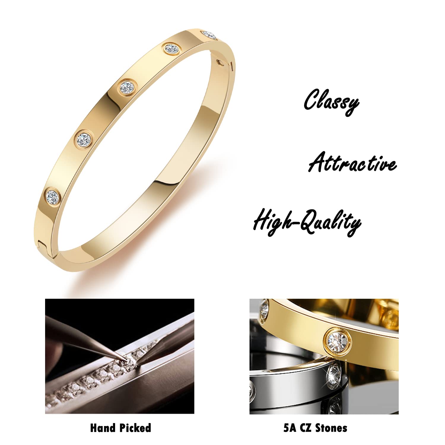 Elegant Gold Bracelets for Women - Friendship & Love Bangle with Cubic Zirconia, Stainless Steel Jewelry - Perfect Birthday Gift & Stocking Stuffer for Her - Ideal for Anniversaries, Valentine's Day & Special Occasions