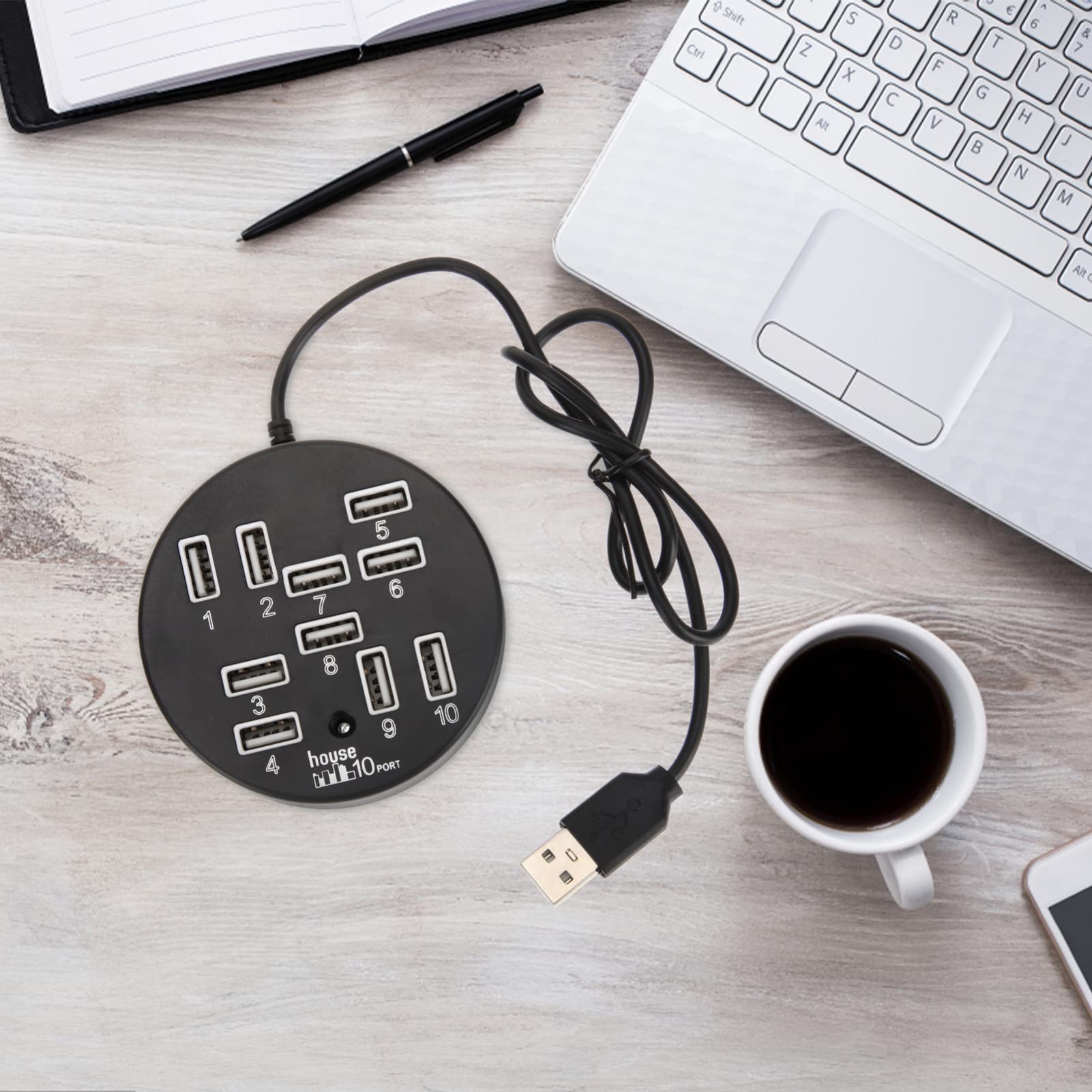 5-Pack USB 3.0 Hub with 10 Ports - Multi-Port USB Expander, Vertical GPU Mount & Round Design - Perfect for Laptop, PC, Gaming Setup & Office Workstations