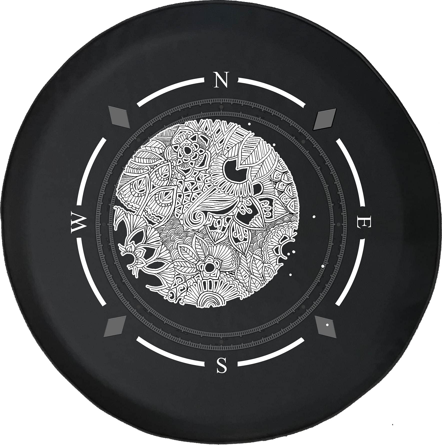 American Unlimited Spare Tire Cover with Compass Flower Mandala Design - Durable SUV, Trailer & RV Wheel Cover Accessories for Jeep, Truck & Off-Road Vehicles - Perfect for Camping, Road Trips & Outdoor Adventures