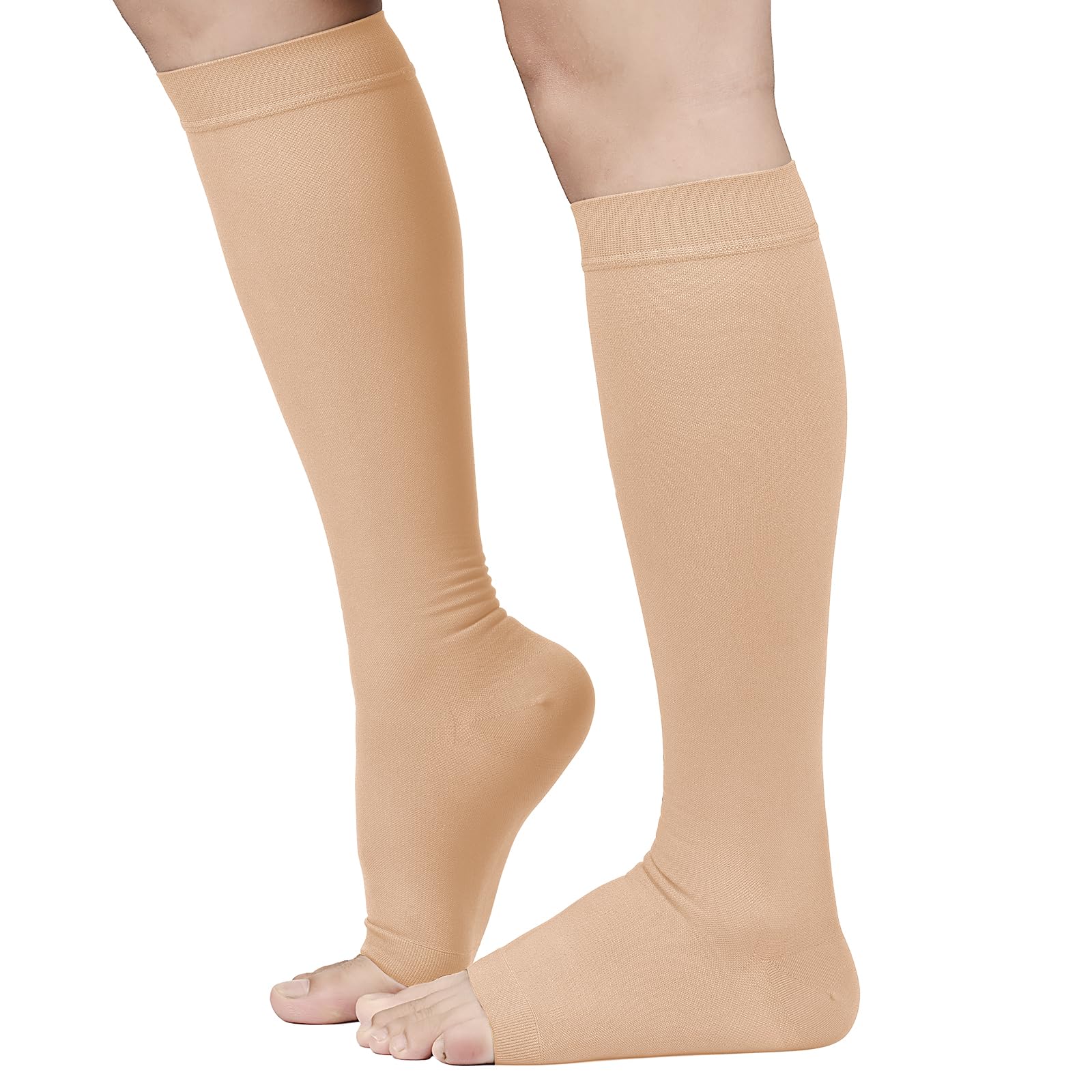 TOFLY® 30-40mmHg Open Toe Knee High Compression Socks for Men & Women - Medical Graduated Firm Support Socks for Circulation Recovery, Varicose Veins, Edema, Shin Splints - Ideal for Nurses, Athletes & Travelers - Beige Medium