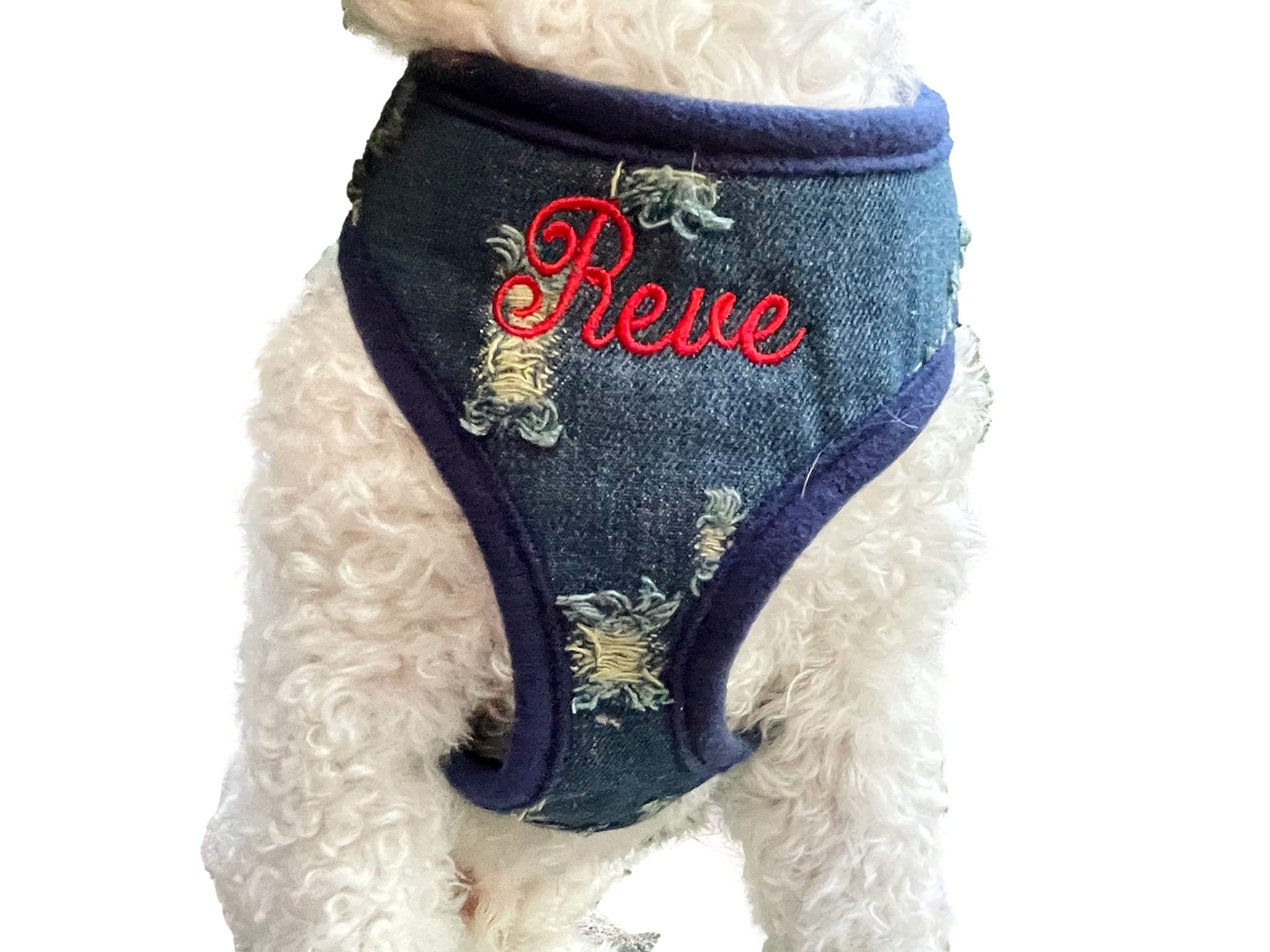 Custom Embroidered Dog Harness - Adjustable Soft Padded Denim Pet Vest for Small to Large Dogs | No-Pull Design | Made in USA (X-Small) | Perfect for Walks, Training & Outdoor Adventures