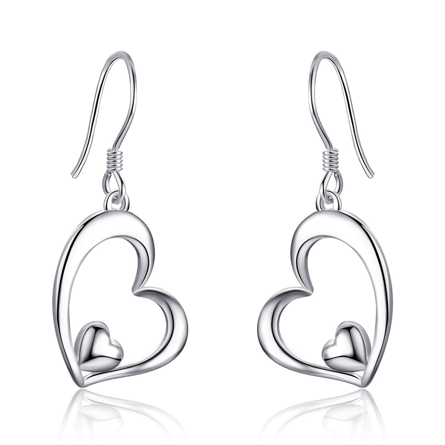 WINNICACA Sterling Silver Heart Dangle Drop Earrings for Women - Elegant Valentine's Day, Birthday, Anniversary & Christmas Jewelry Gift - Perfect for Date Nights, Weddings & Special Occasions