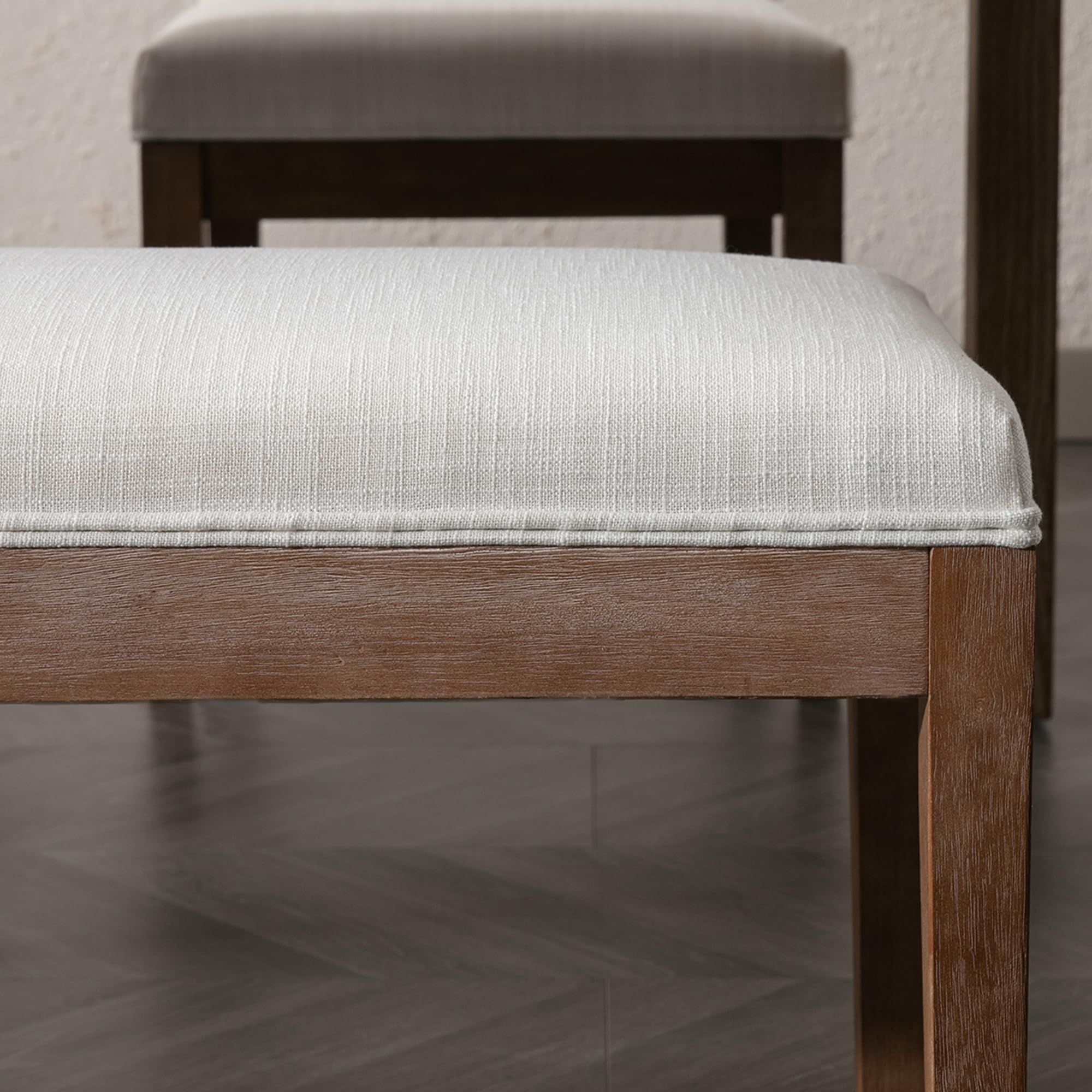 Farmhouse Entryway Bench with Wood Legs - Upholstered Shoe Storage Bench for Hallway, Porch, Bedroom, Dining Room - Linen Fabric, Beige - Perfect for Small Spaces, Mudroom Organization & Cozy Home Decor