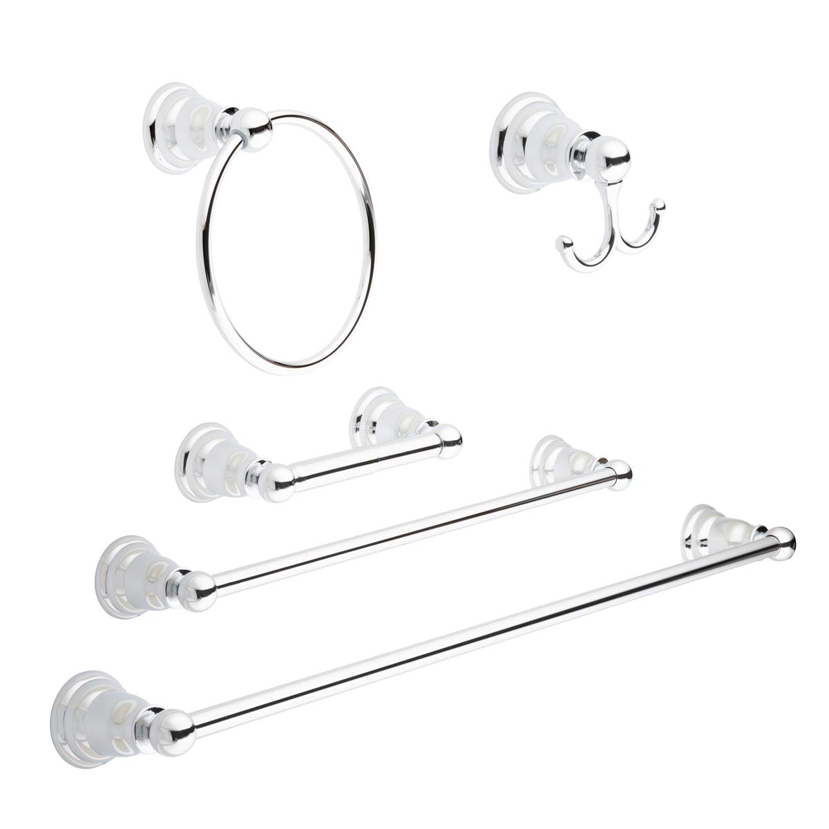 Amazon Basics 5-Piece Classic Bathroom Hardware Set - Polished Chrome Faucet, Towel Bar & Toilet Paper Holder for Modern Bathroom Upgrade