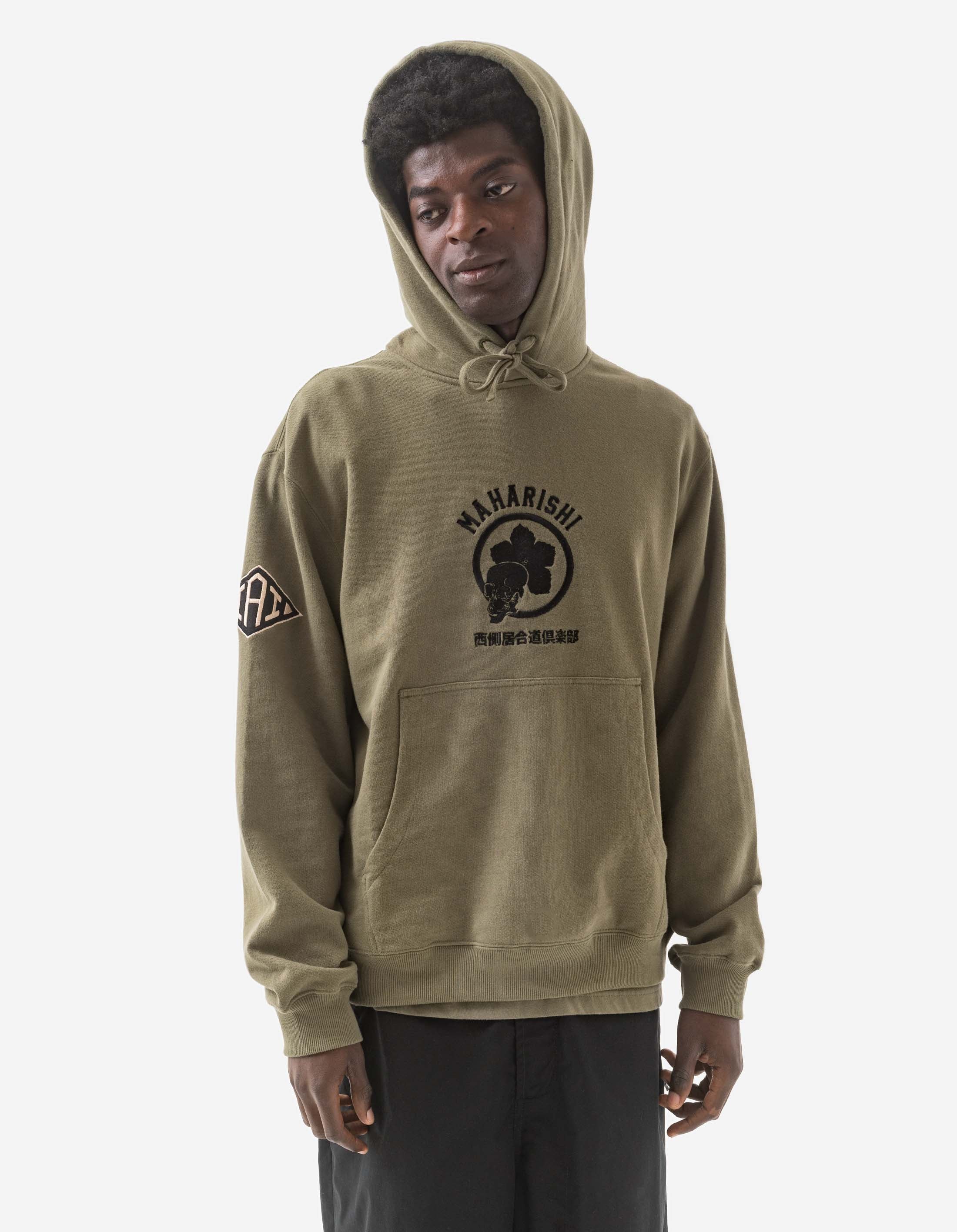 1102 Kamon Hooded Sweatshirt for Men - Olive Green Pullover Hoodie for Casual Wear, Street Style & Outdoor Activities