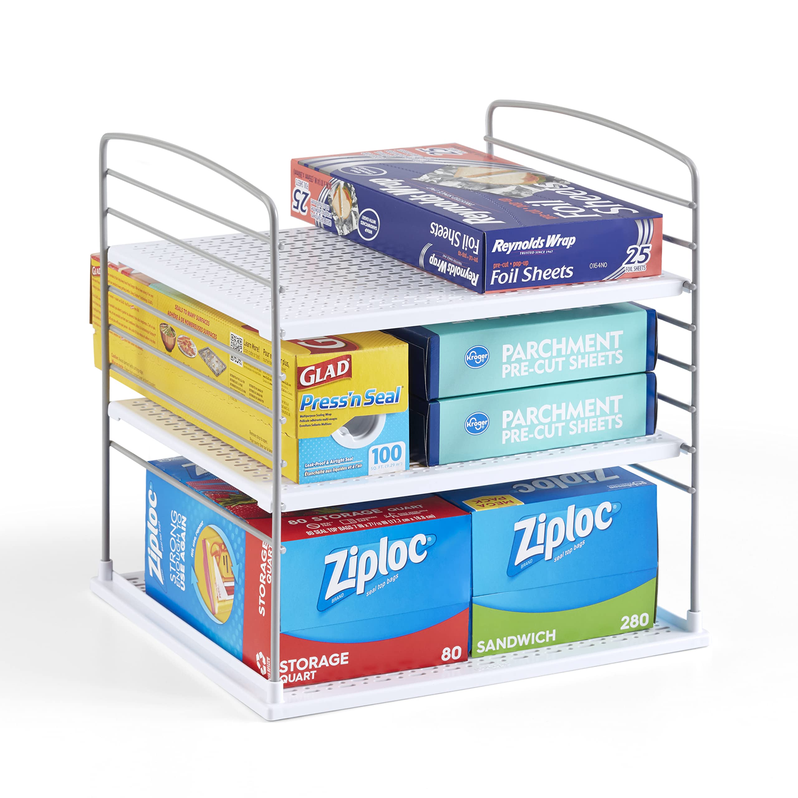 YouCopia UpSpace Adjustable Cabinet Organizer - Extra Large White Kitchen & Pantry Shelf for Plastic Wrap, Foil, and Food Storage | Perfect for Pantry, Cabinet, and Closet Organization