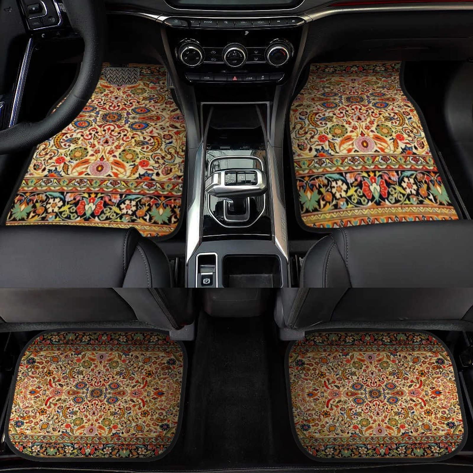 Antique Persian Style 4-Piece Car Floor Mats Set - Universal Fit for SUV, Vans, Sedans & Trucks - All-Weather Protection Car Carpets - Perfect for Road Trips, Daily Commute & Interior Protection