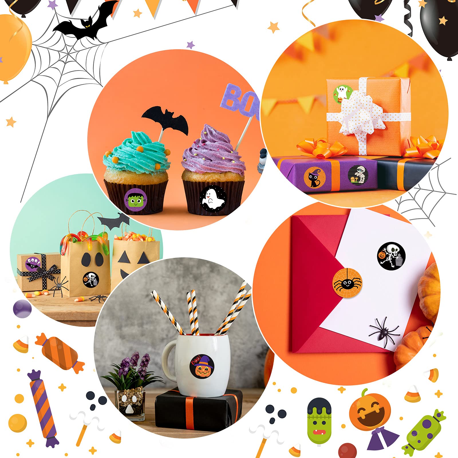 800-Piece Halloween Sticker Set - Pumpkin, Spider, Bat, Ghost & Witch Designs - 16 Alternating Patterns for Party Decorations, Favors & Supplies | Perfect for DIY Crafts, Scrapbooking, Classroom Activities & Halloween Party Decor