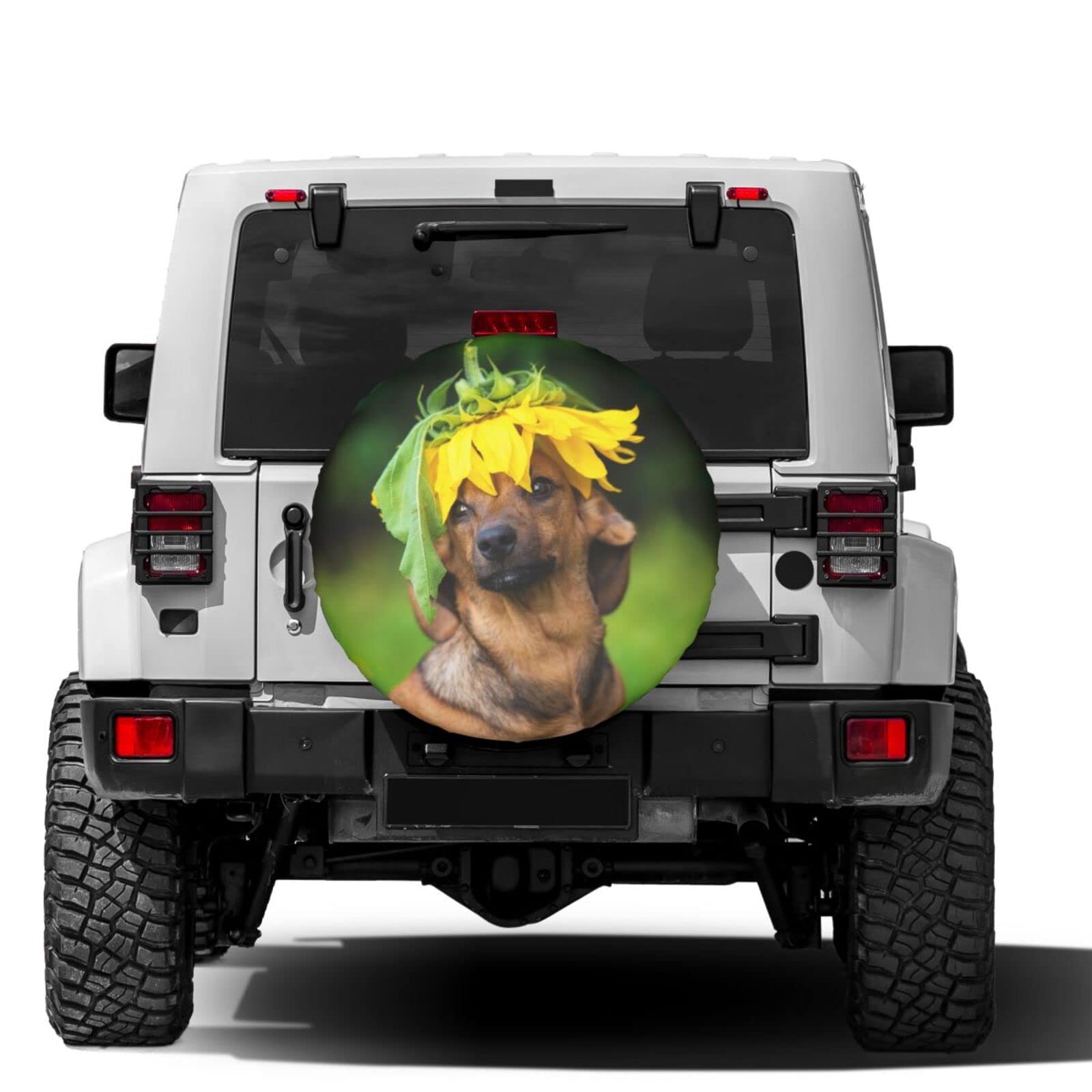 Funny Dachshund Sunflower Spare Tire Cover - 14 Inch Dustproof Wheel Protector for Trailers, RVs, SUVs & Vehicles | Perfect for Outdoor Camping & Road Trips