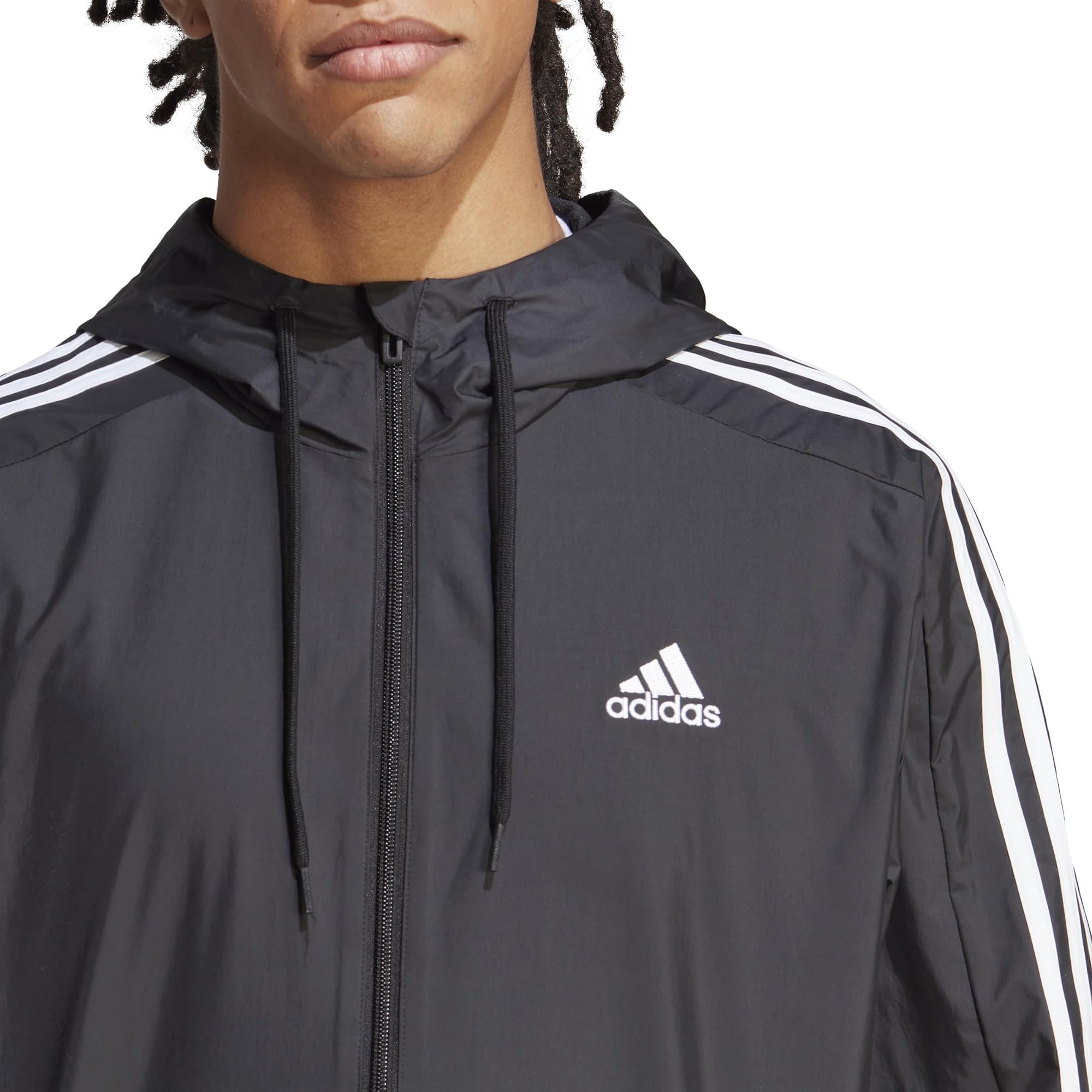 Adidas Men's Essentials Woven 3-Stripes Windbreaker Jacket - Lightweight Water-Resistant Running & Outdoor Sports Jacket for Men