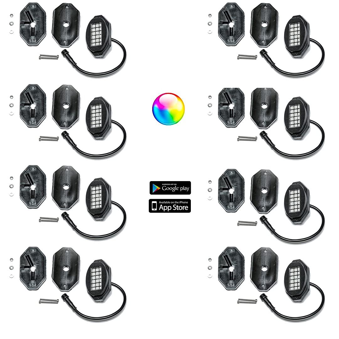 187 Style RGB Rock Lights with Wireless Remote Control Harness - 8 Pod LED Off-Road Lighting Kit for UTV, Boat, Truck, Jeep & ATV | Waterproof Underglow Lights for Night Riding, Car Shows & Outdoor Adventures