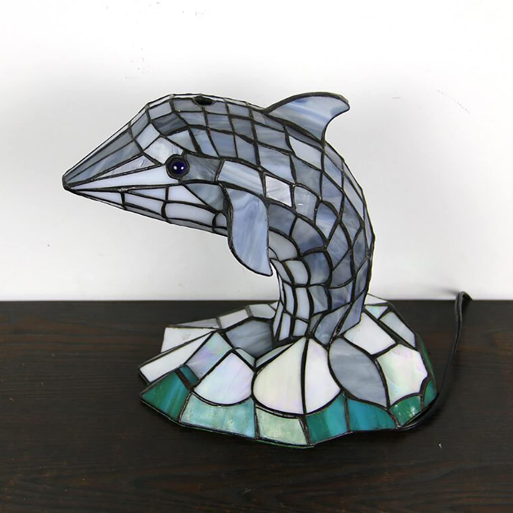 Tiffany Style Stained Glass Dolphin Table Lamp - 10 Inch Bedside Night Light for Bedroom, Living Room, Study & Kids Room | Perfect for Home Decor, Reading Nook & Gift Giving