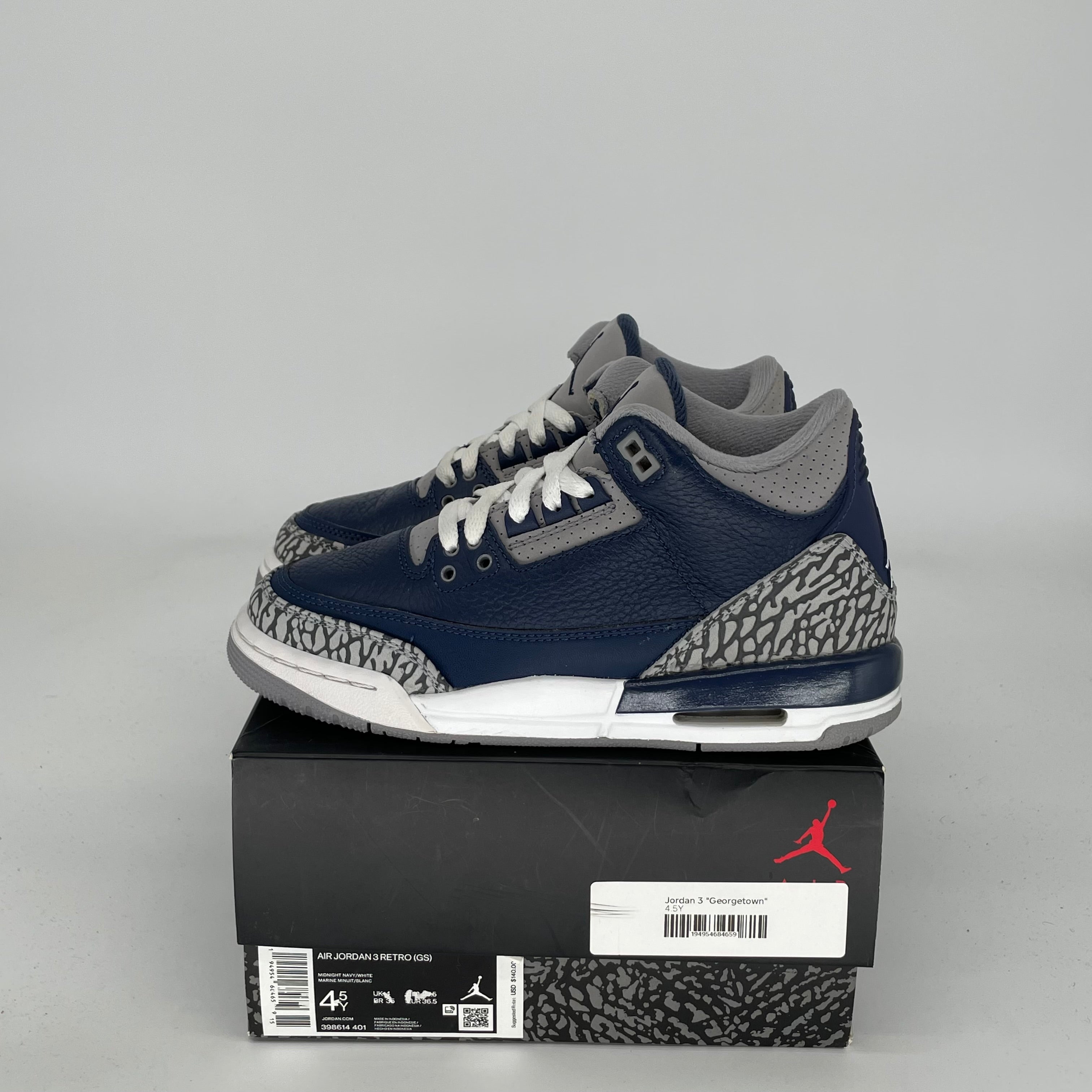 Original Air Jordan 3 Georgetown Sneakers Size 4.5Y - Style Code 398614-401 | Retro Basketball Shoes for Men & Women | Perfect for Streetwear, Gym & Casual Outfits