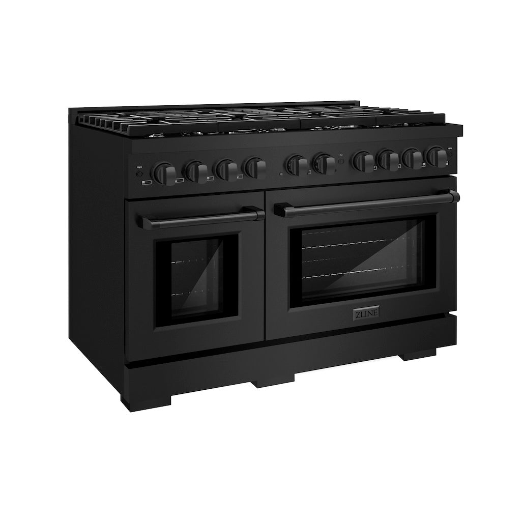ZLINE 48-Inch 6.7 cu. ft. Black Stainless Steel Double Oven Gas Range with 8-Burner Cooktop (SGRB 48) - Perfect for Large Kitchens, Holiday Cooking & Entertaining