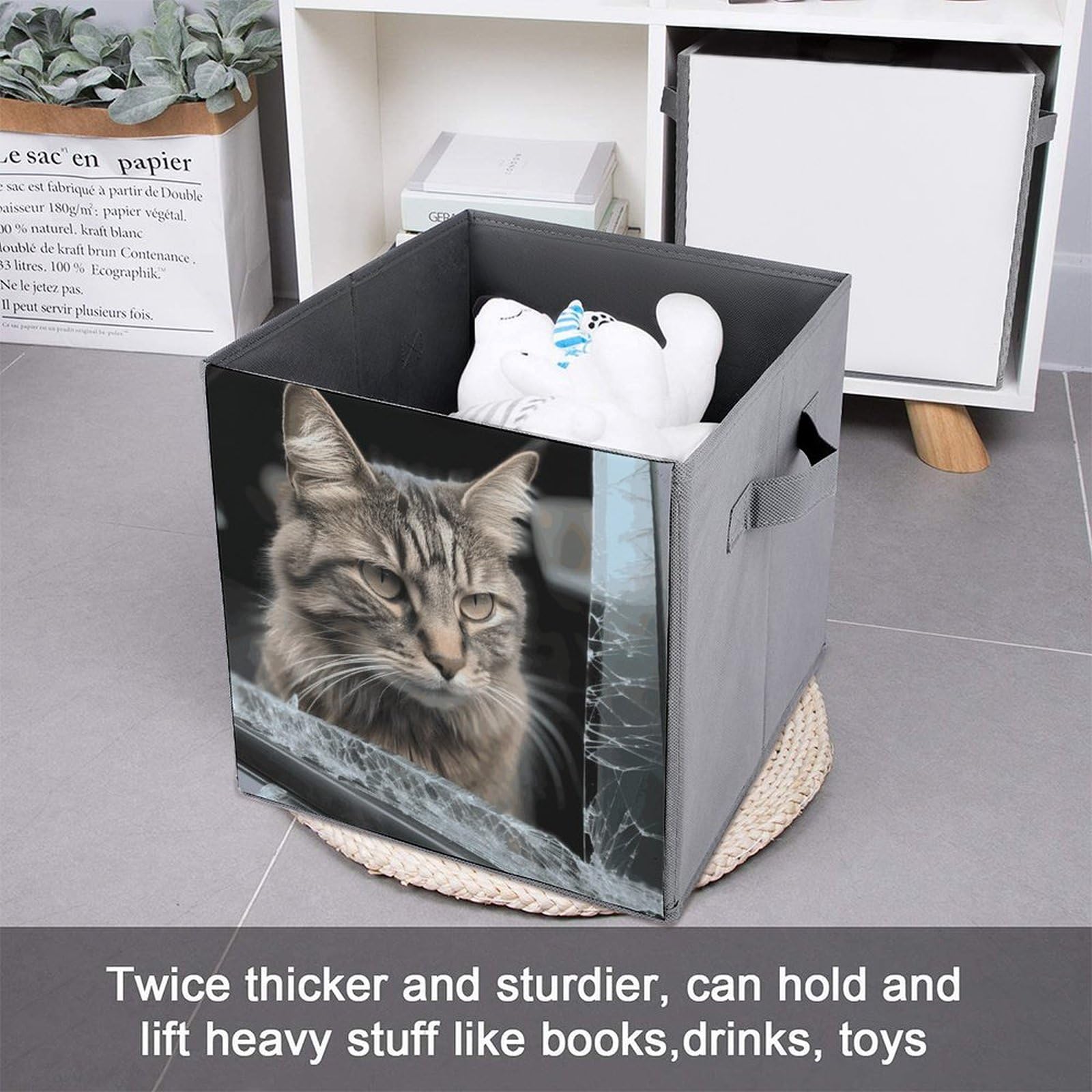 2 Pack Printed Storage Baskets & Bins - Durable Home Organization Containers with Cat Design | Perfect for Car, Closet & Pantry Organization