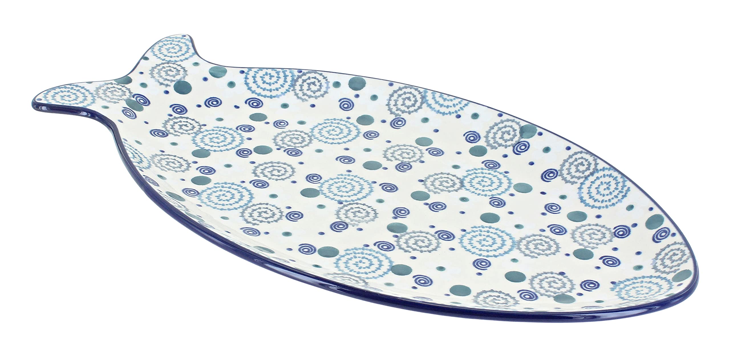 Handmade Blue Rose Polish Pottery Bubbles Large Fish Platter - Elegant Serving Dish for Seafood, Appetizers & Entertaining