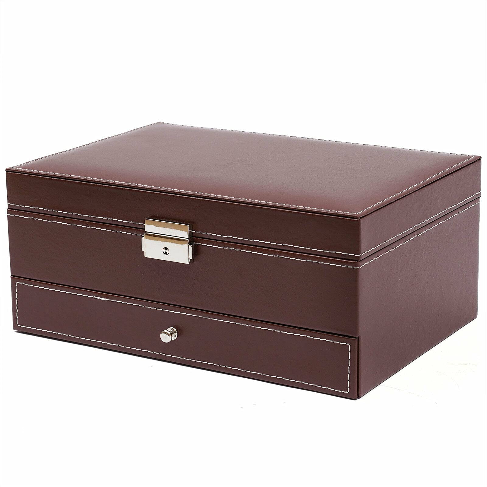 Premium 12-Slot Dark Red Leather Watch Box Organizer with Mirror & Metal Buckle - Double Tier Jewelry Storage Case with Soft Velvet Lining - Perfect for Watch Collectors & Luxury Gift Giving