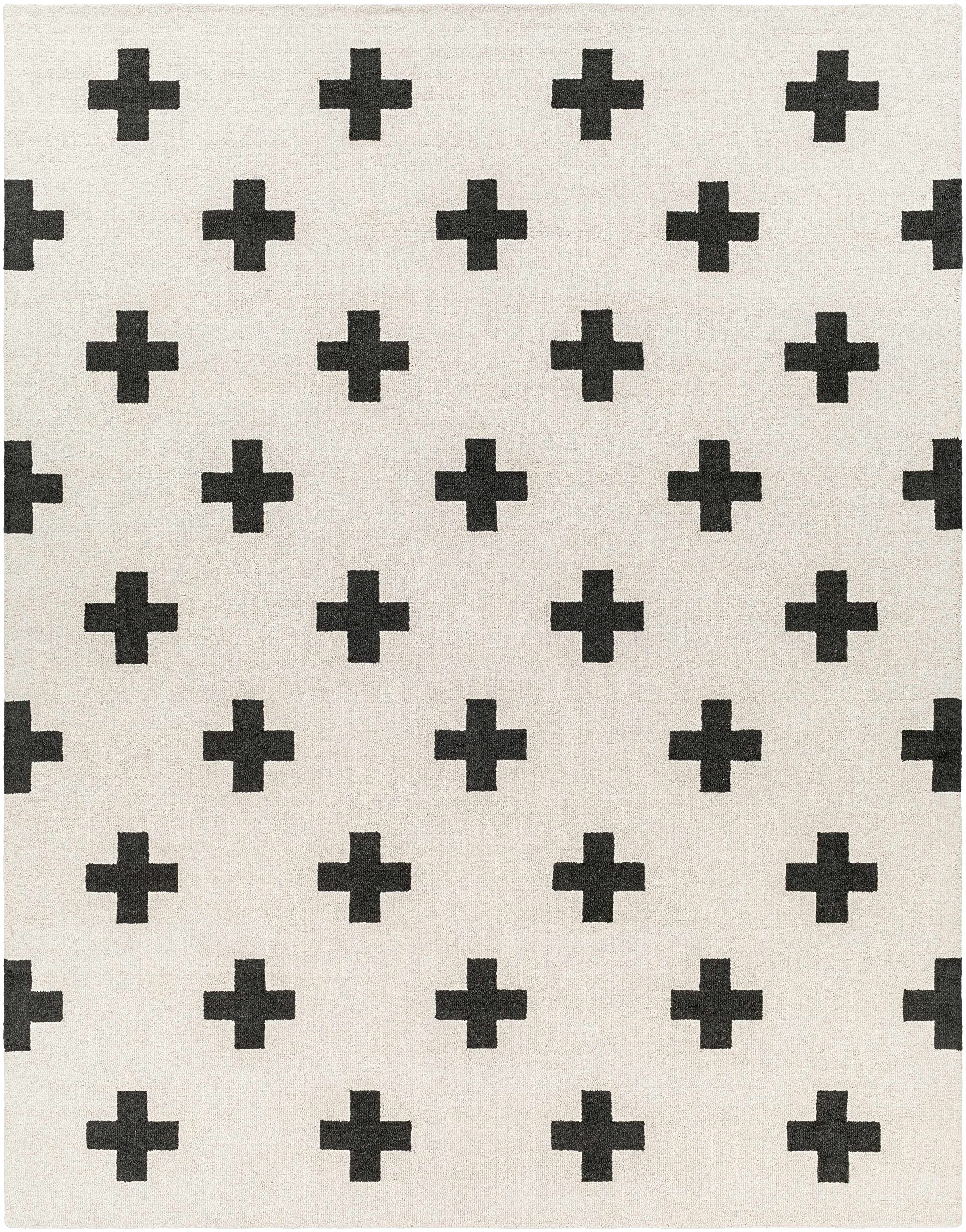 Hauteloom Meltham Wool Area Rug for Living Room & Bedroom - Modern Black Ivory 2x3 Feet - Soft & Durable Home Decor for Cozy Spaces