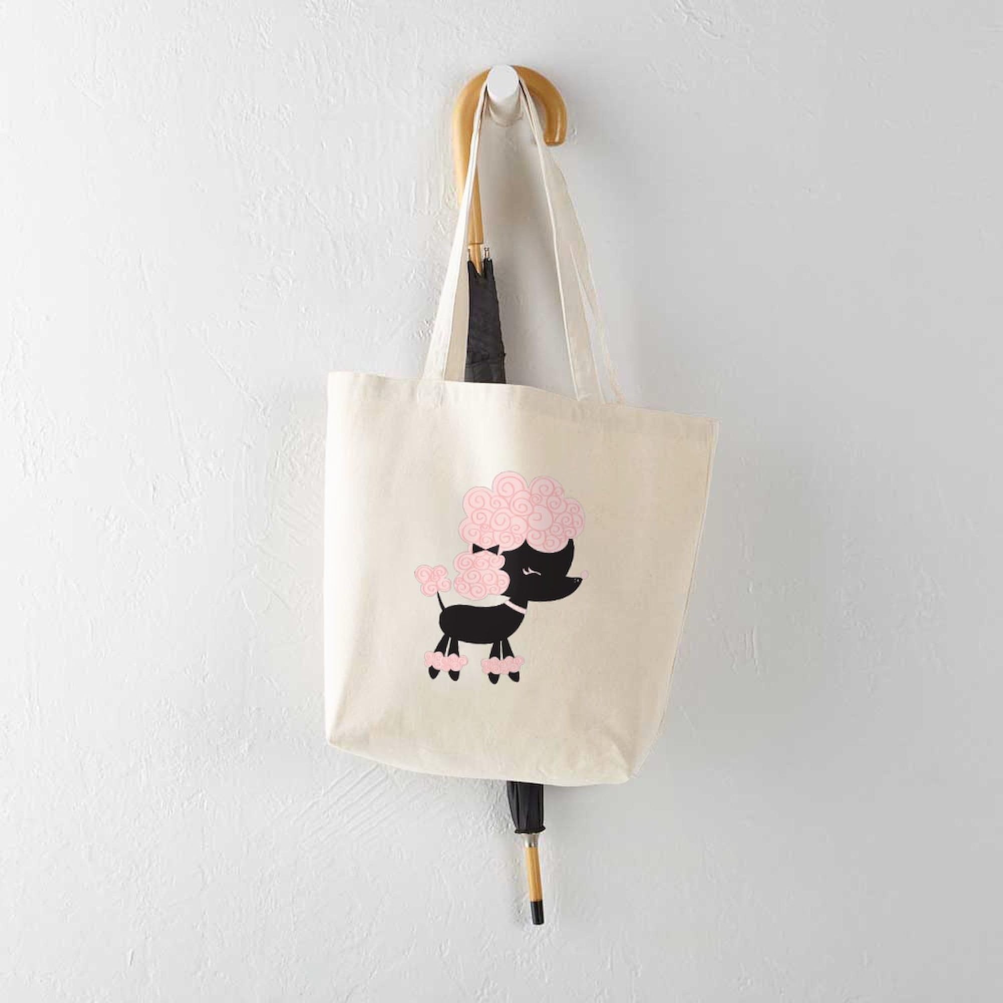 French Poodle Tote Bag - Natural Canvas Reusable Shopping Bag for Women | Eco-Friendly Grocery Tote, Beach Bag & Everyday Carry | Cute Dog Lover Gift