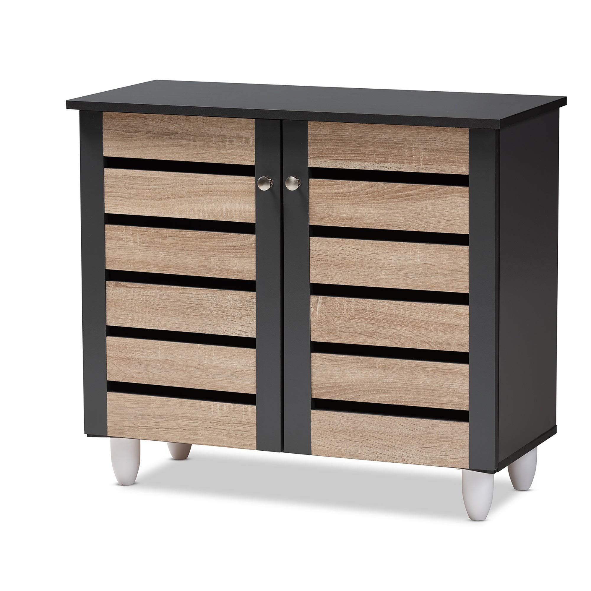 Modern Wooden Shoe Storage Cabinet with Hardware - Contemporary Brown Entryway Organizer for Closet, Bedroom & Mudroom Organization